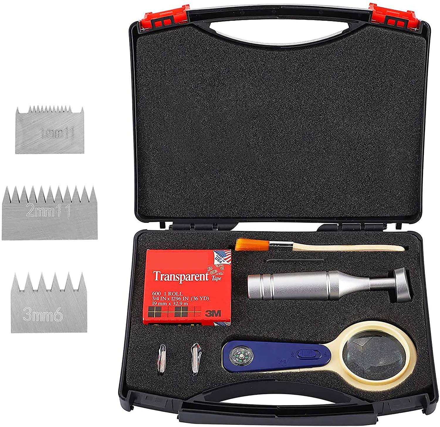 CGOLDENWALL Cross Hatch Adhesion Tester Cross-Cut Tester Kit Multi-blades with 1mm/2mm/3mm Blades Cutter Spacing: 1 +0.01mm, 2+0.01mm, 3+0.01mm with Plastic Packing Box
