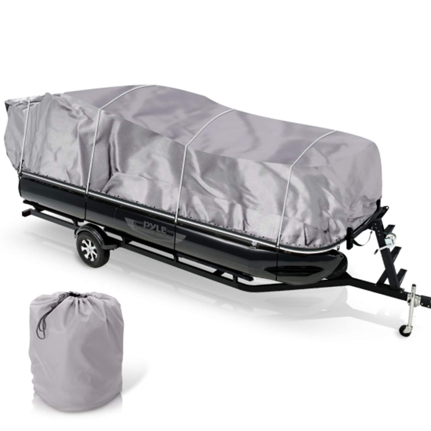 Pyle PCVHP442 Armor Shield Trailer Guard Pontoon Boat Cover 25'-28'L Beam Width to 96''
