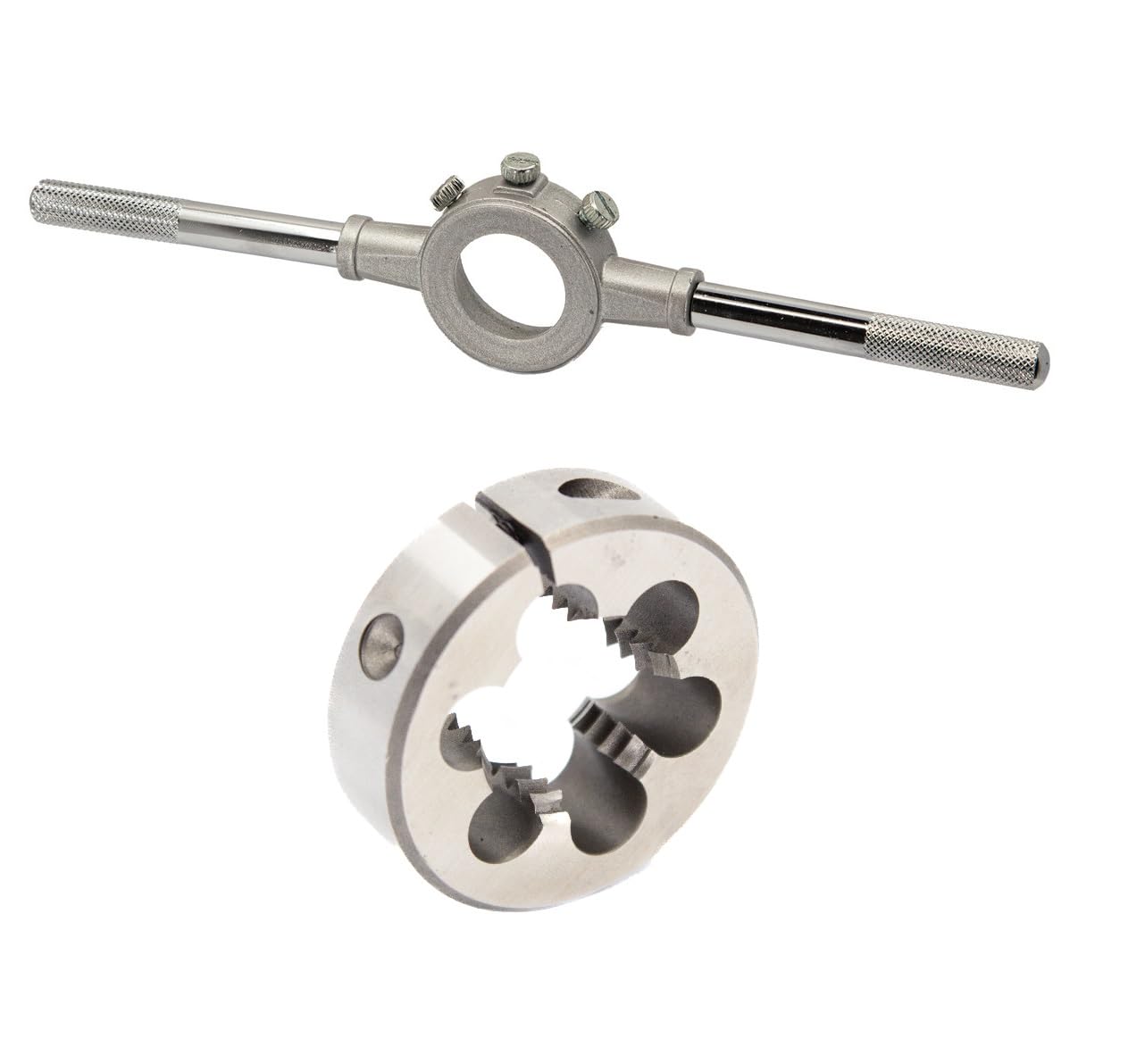Drill America 3/4"-10 UNC X 1-1/2" OD HSS Round Adjustable Die with Matching Die Handle (Wrench), Die Stock
