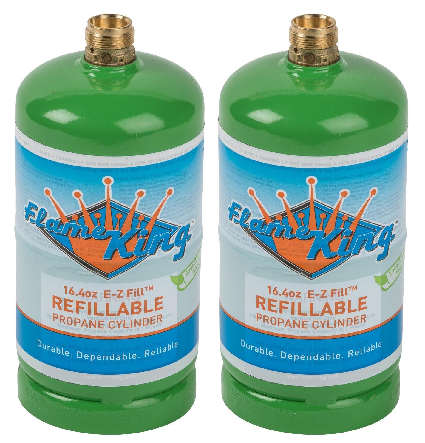 Flame King 1LB EMPTY Propane Cylinder Tank – Refillable – Reusable – Safe and Legal Refill Option – DOT Compliant – 16.4 oz for Camping, Backpacking, and Hiking (2-Pack), Green (YSN164-2)