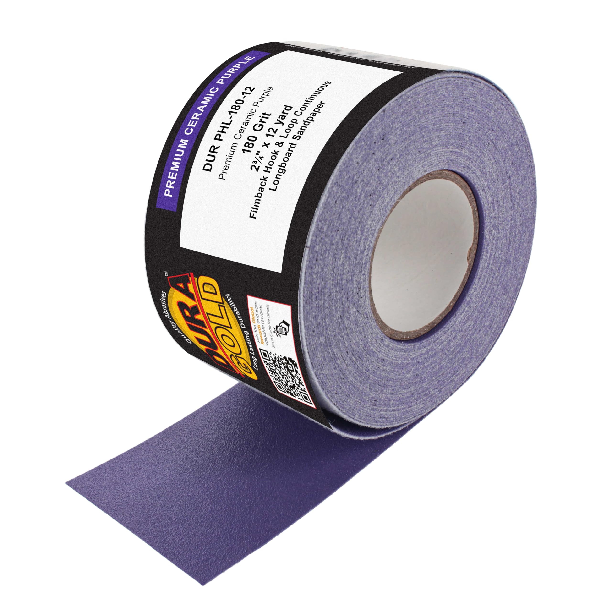 Dura-Gold Premium 180 Grit Purple Film Ceramic Longboard Sandpaper, 2-3/4"