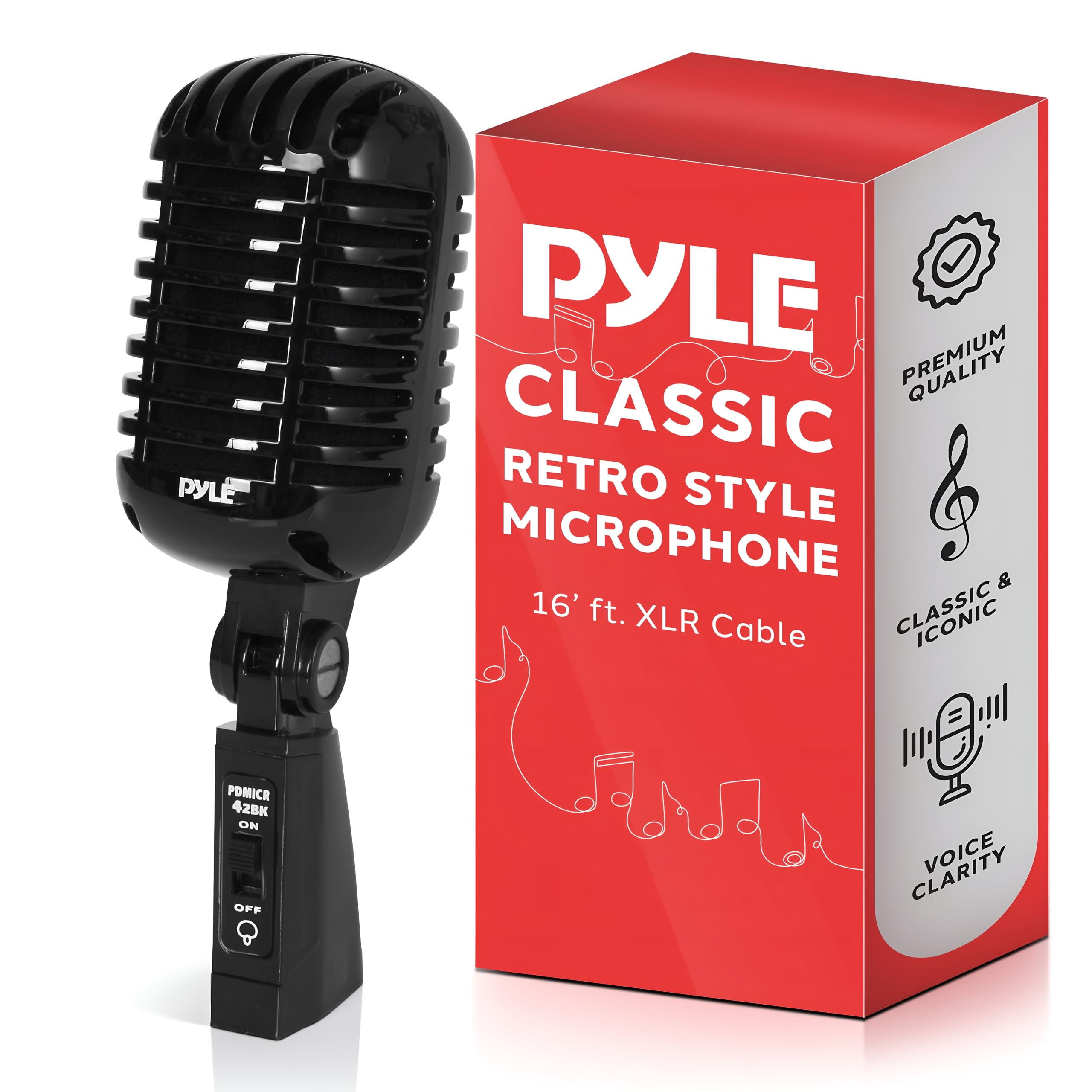 Pyle PDMICR42BK Classic Retro Vintage-Style Dynamic Vocal Microphone (Black)