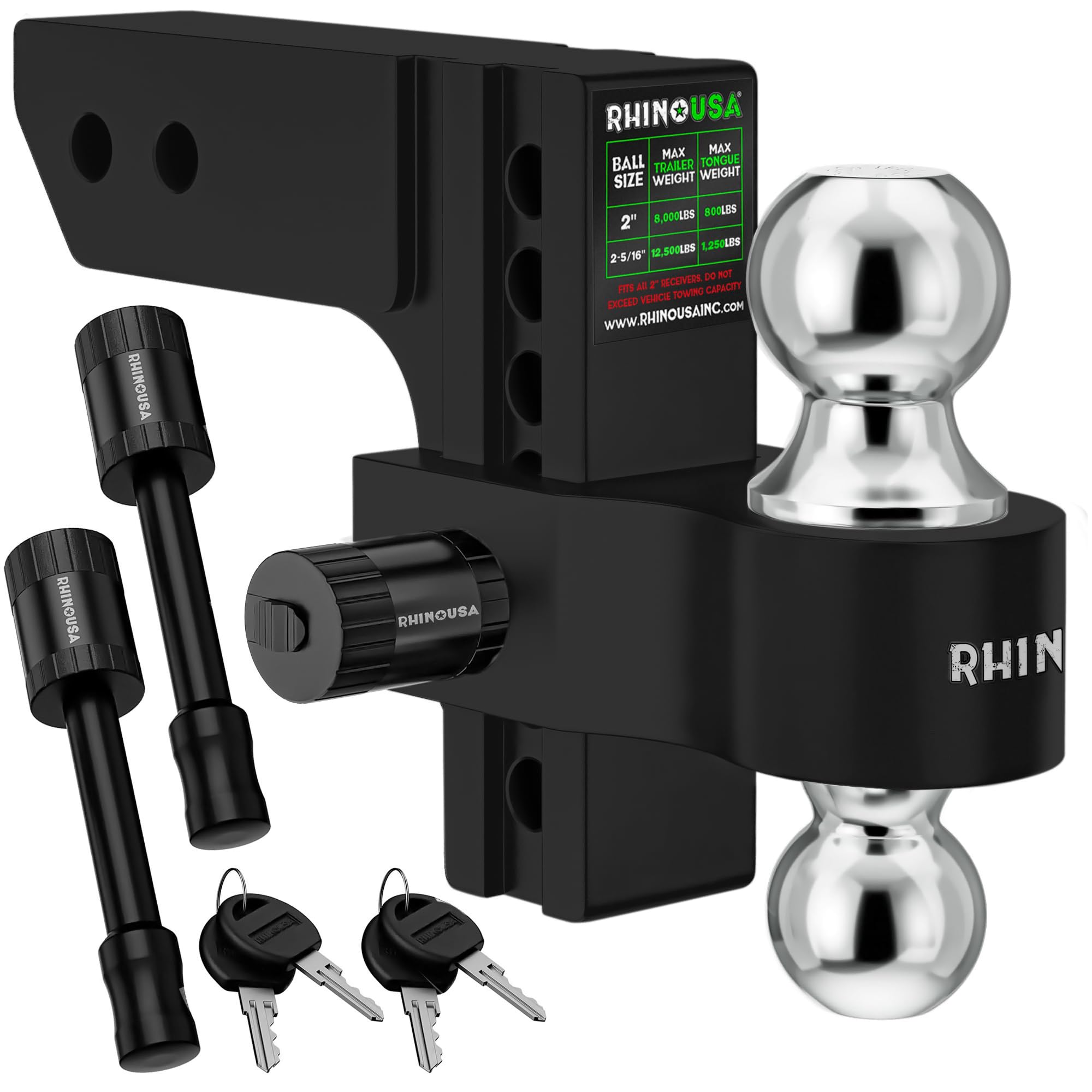 Rhino USA Adjustable Trailer Hitch (2in Receiver) - 6in Drop/Rise