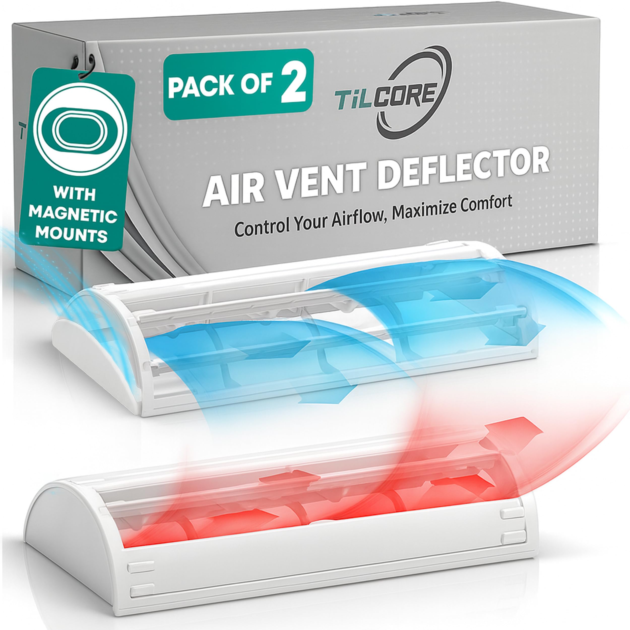 Air Vent Deflector for 6-Way Multidirectional Air Flow - 10" X 4", 2-Pack