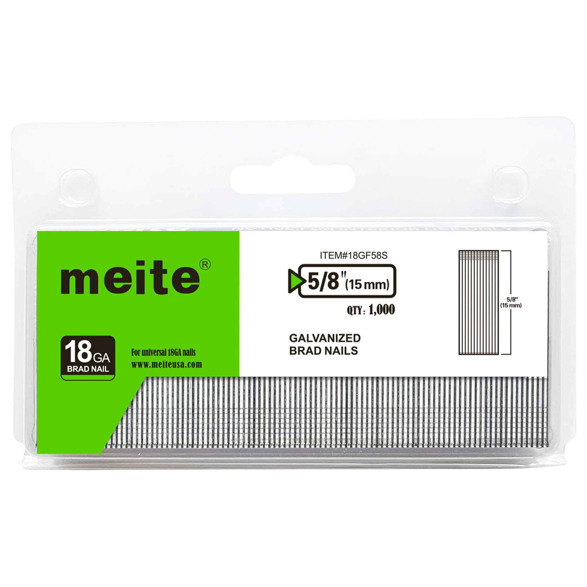 meite 18 Gauge Brad Nails, 5/8 Inch 18GA Brad Nails Galvanized Small Finishing Nail Gun Nails for Pneumatic, Electric Brad Nailer Gun (1,000 Counts)