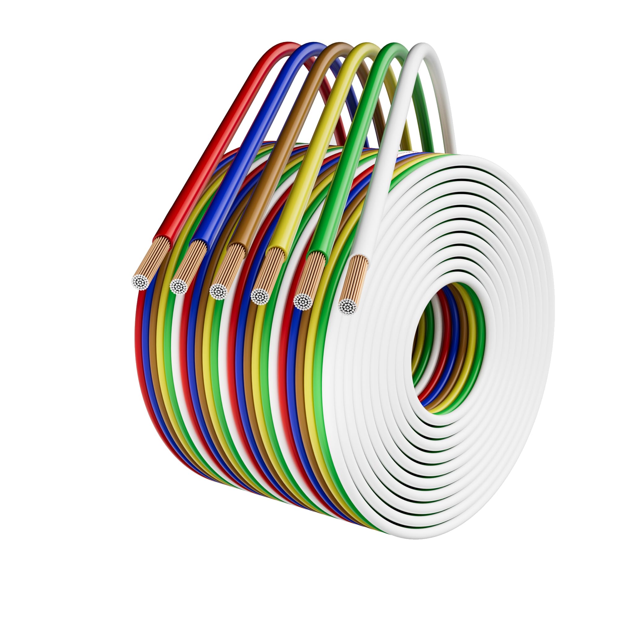 Enough Long 14 Gauge 30 Ft 6-Way Conductor Trailer Wiring Harness Bonded, Stranded CCA Parallel LED Lamp Lighting Hookup Wire Cable Kit for RV Camper Boat Towing Automotive& All Basic 12V Needs