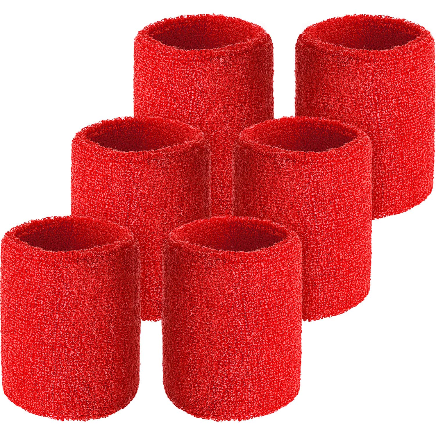 Willbond 6 Pack Wrist Sweatbands for Men Women, Red