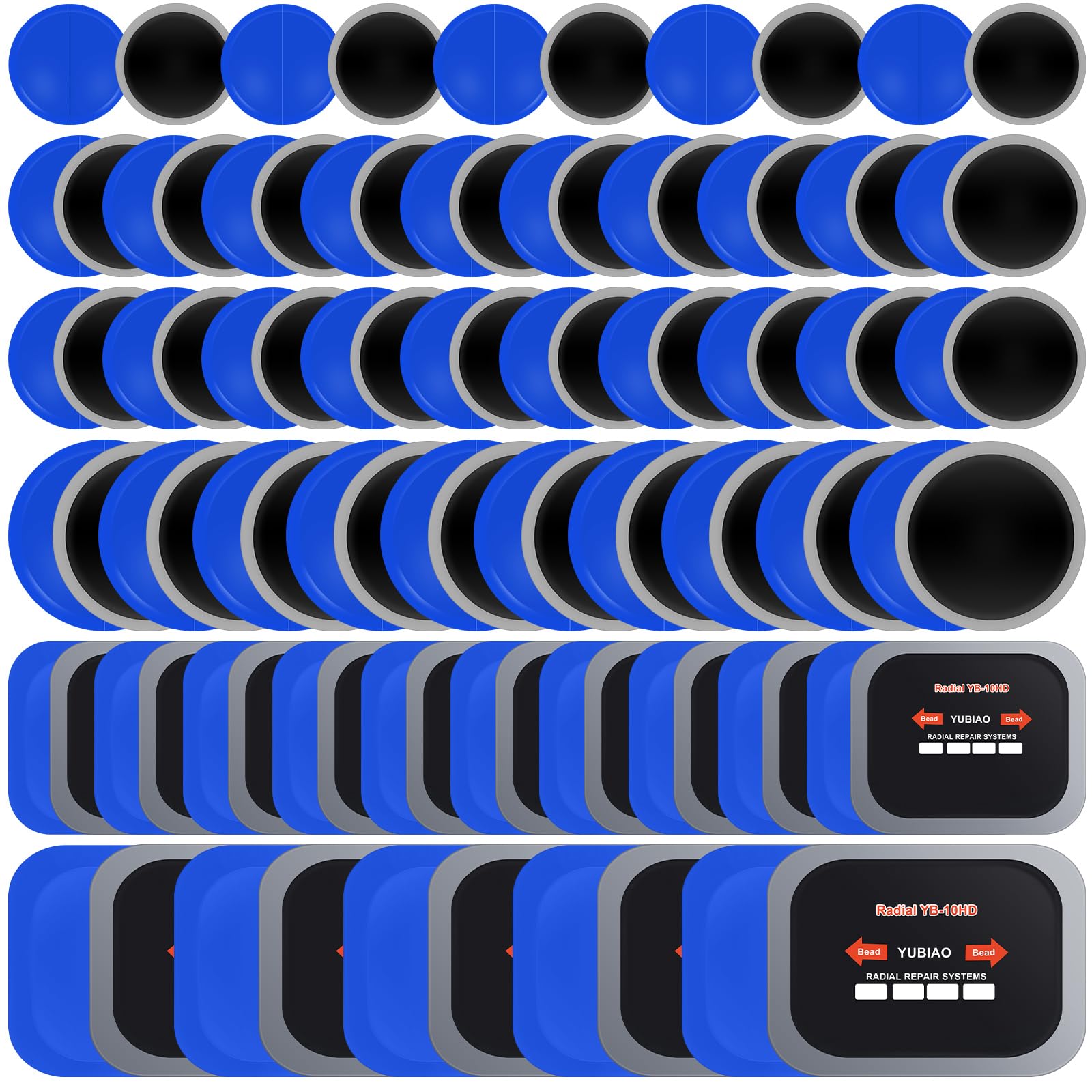 Tire Patches 5 Sizes Rubber Radial Tire Repair Patch Plug Kit, 100 Pcs