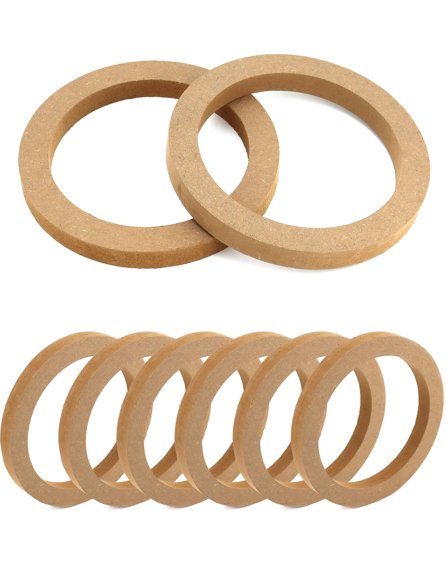 QWORK Wooden Speaker Spacer Rings, 8 Pcs 6.5" Car MDF Speaker Ring, MDF Tweeter Wood Rings for 6.5 Inch Speakers