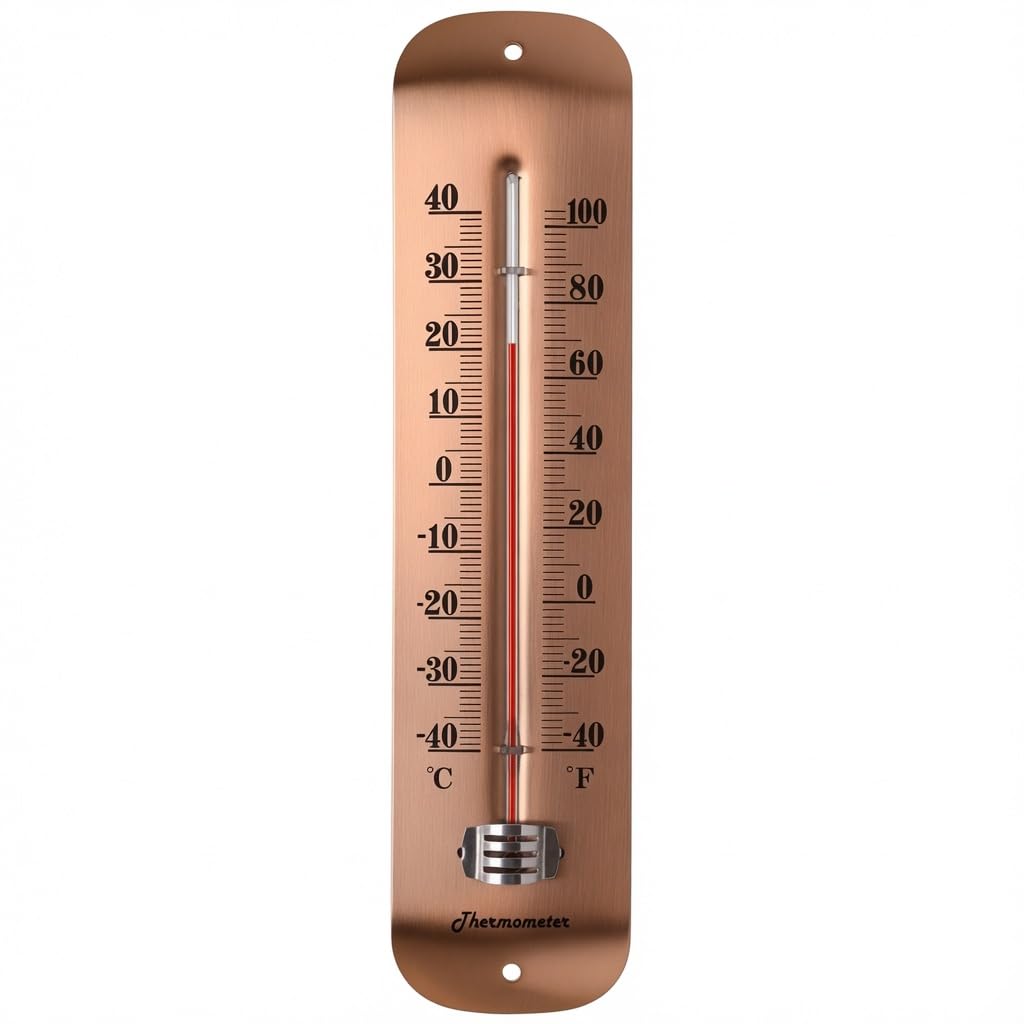 TERMOFLY 12 Inch Vintage Large Outdoor Thermometer - Antique Copper, Big Easy to Read Numbers, Premium Steel Waterproof Wall Thermometer for Garden Patio, Decorative & Accurate, No Battery Needed