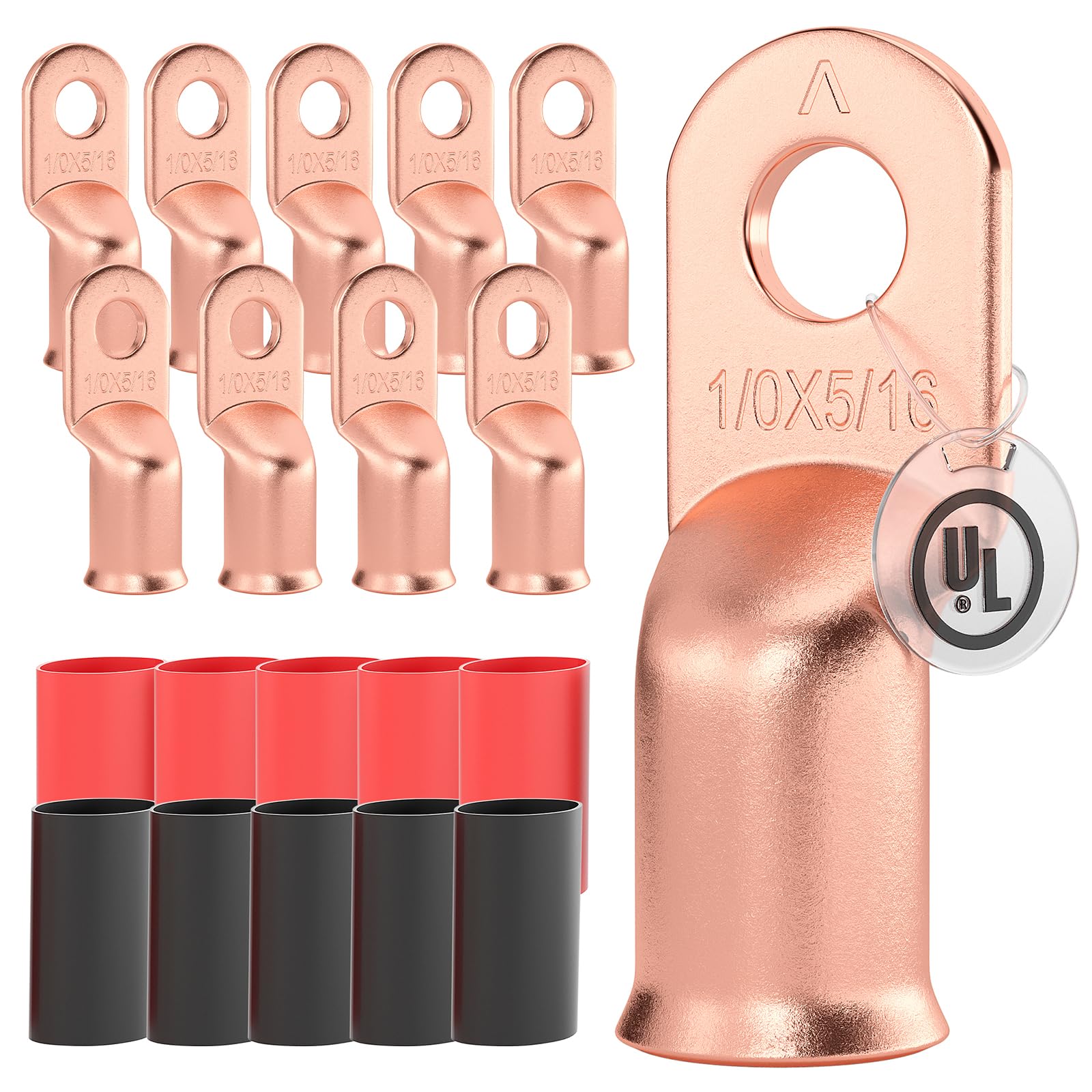 1/0 AWG/Gauge - 5/16" Battery Cable Lug Copper Connector Wire Ring Terminal