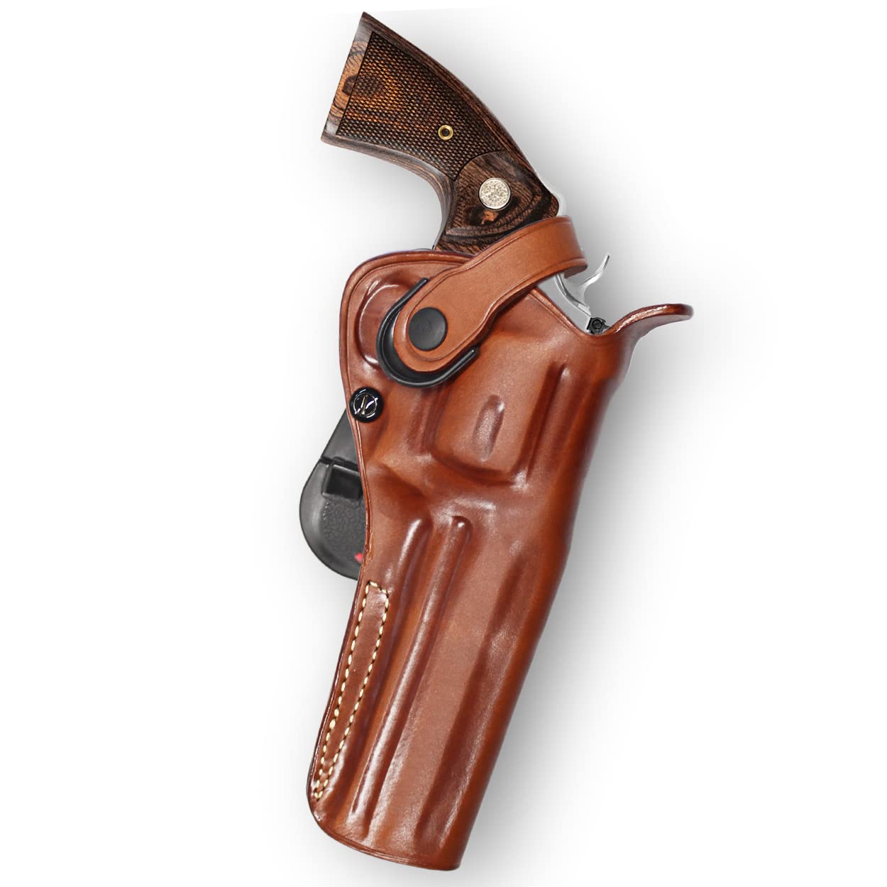 Masc OWB Leather Paddle Revolver Holster with Retention Strap, Fits Python .357 Magnum 6-inch, Right Hand Draw Brown Color #1306#