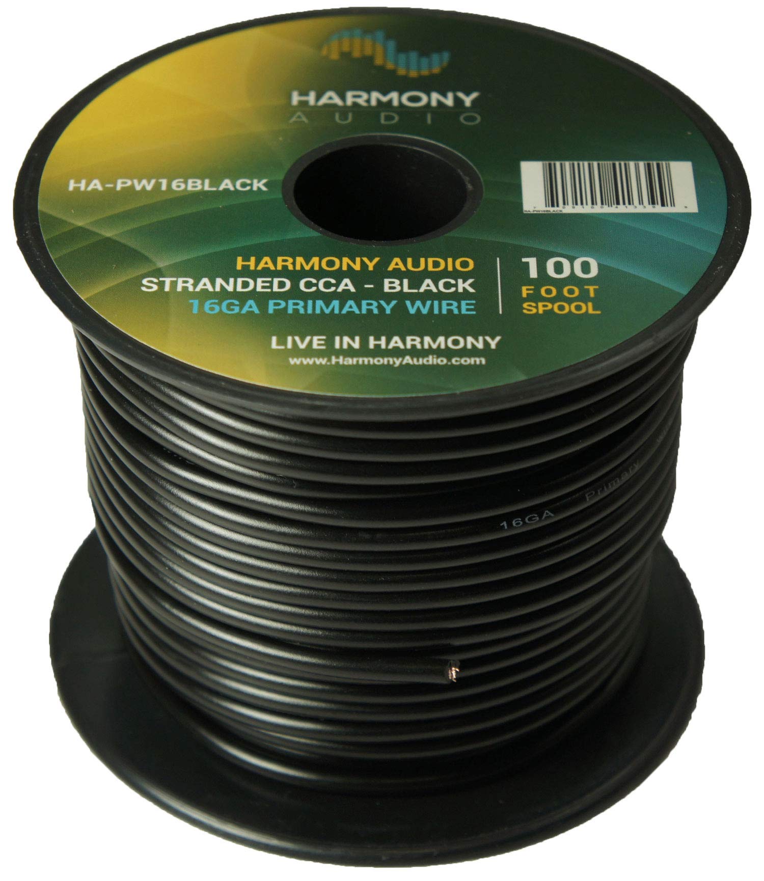 Harmony Audio HA-PW16BLACK Primary Single Conductor 16 Gauge Black Power or Ground Wire Roll 100 Feet Cable for Car Audio/Trailer/Model Train/Remote