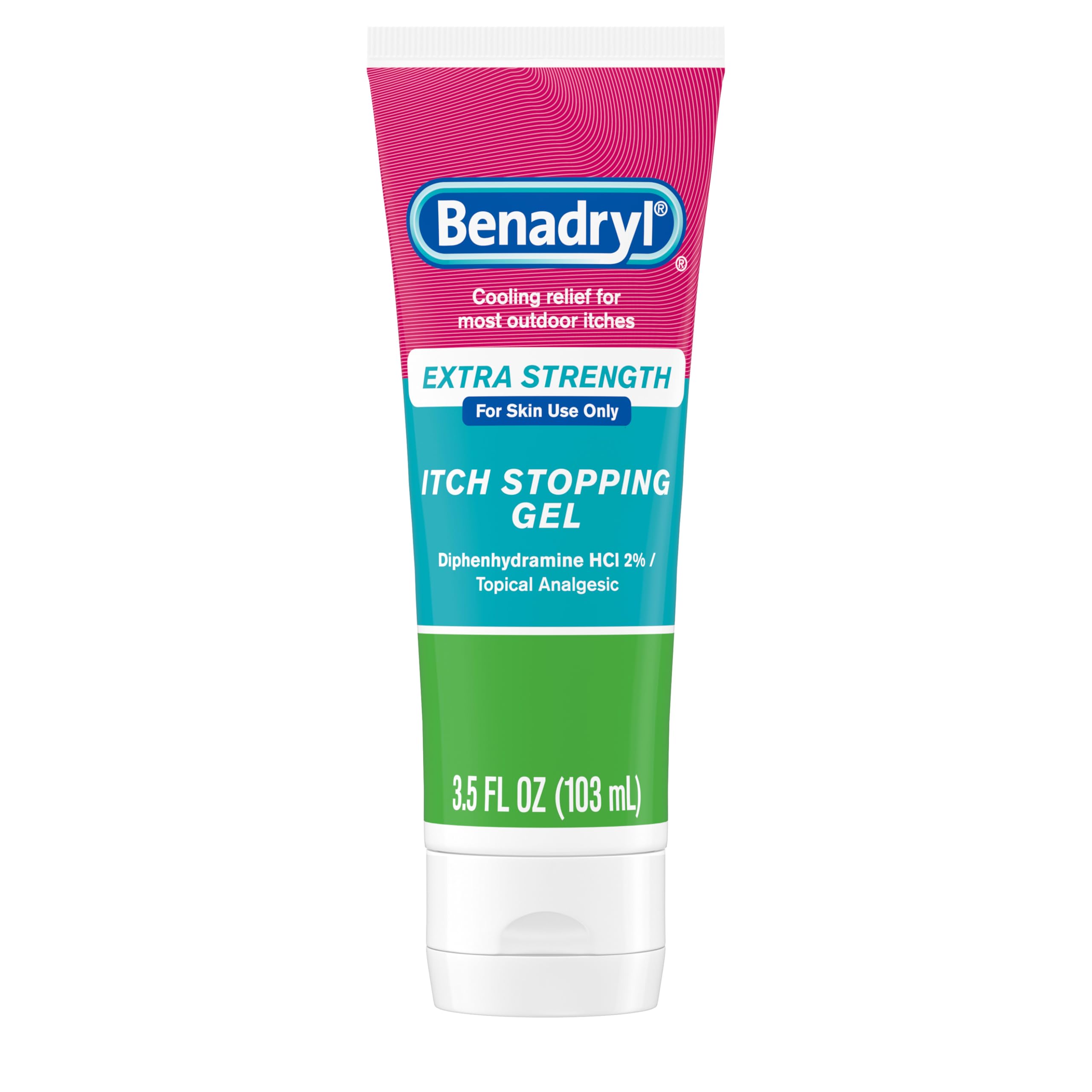 Benadryl Topical Itch Relief Gel, Extra Strength, Contains 2% Diphenhydramine HCl, Soothing Relief from Scrapes, Insect Bites, Sunburn and More, Great for Outdoors, 3.5 fl oz
