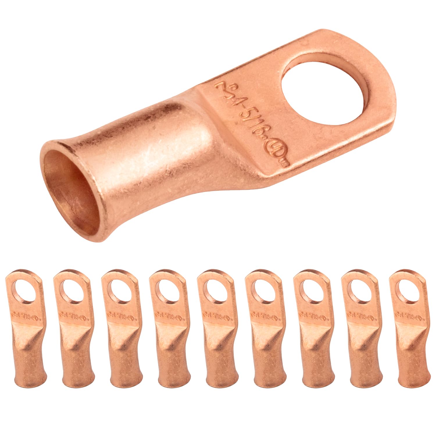 SELTERM 10pcs 4 AWG, 5/16" Stud Heavy Duty Bare Copper Battery Cable Lugs