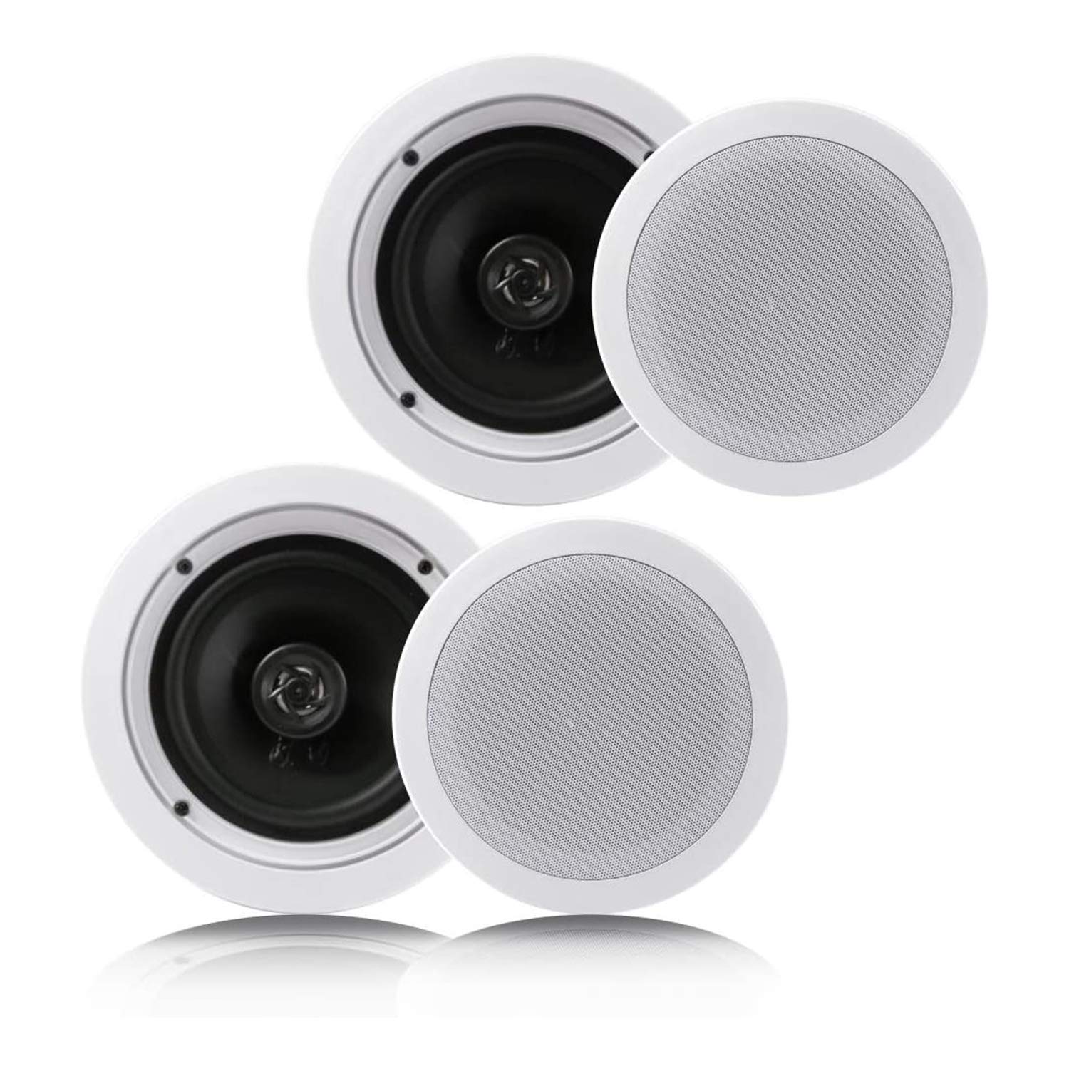 Pyle Pair 200-Watts 6.5 Inch Flush Mount 2-Way Home Speaker System with Spring Loaded Quick Connections and Dual Polypropylene Cone, White