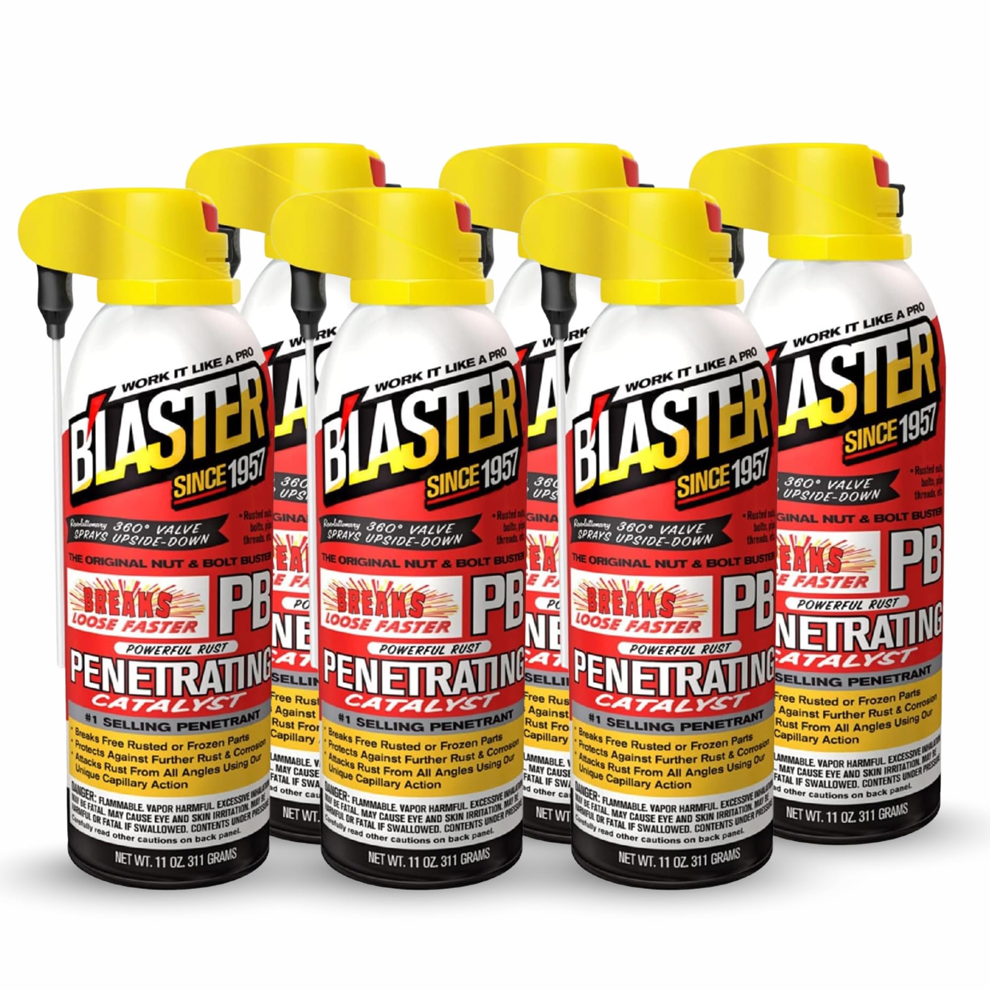 PB Blaster Penetrating Oil Spray, 11 oz Aerosol Cans (6-Pack) – Rust Remover & Bolt Loosener for Stuck Nuts, Bolts & Rusted Parts – Penetrating Catalyst for Automotive & Mechanical Use