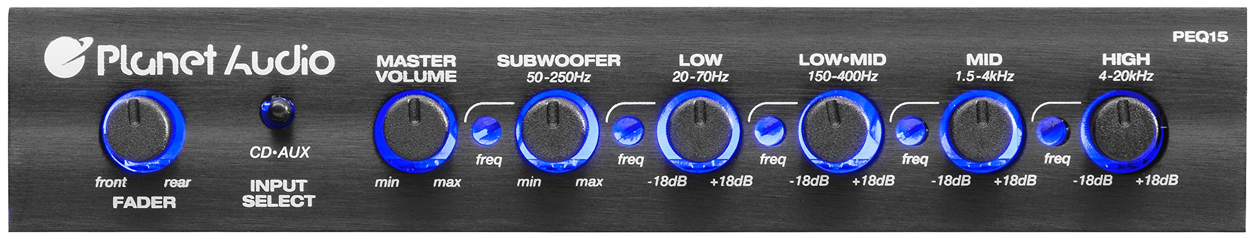 Planet Audio PEQ15 5 Band Equalizer Aux input volume control half DIN chassis