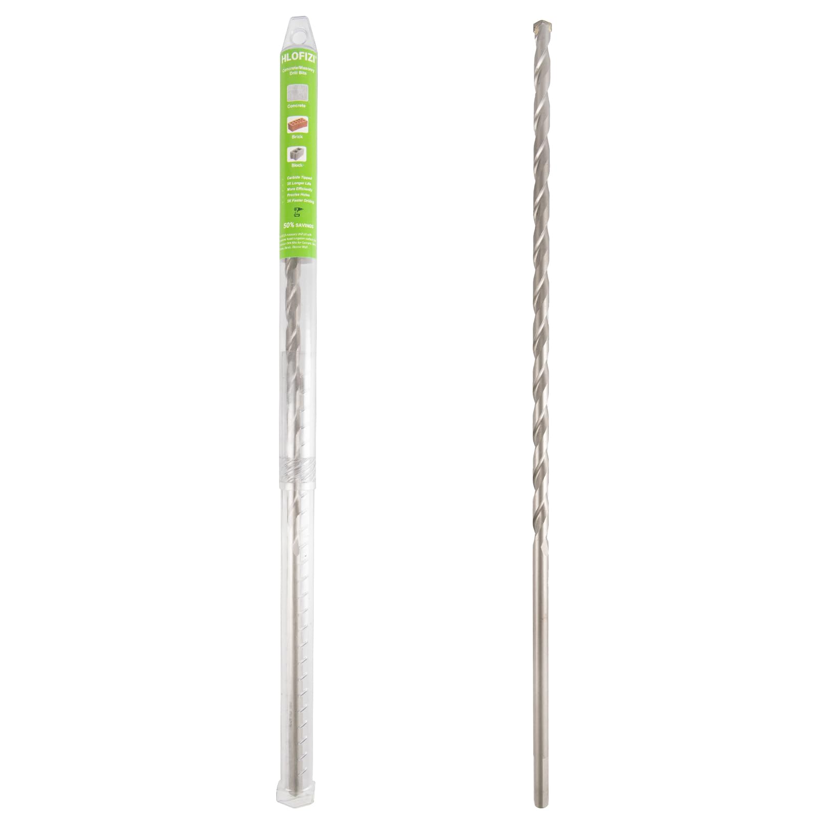 HLOFIZI 3/8" x 18" Masonry Drill Bits 3/8 inch Concrete Hammer Drill Bits Carbide Tipped, for Cement, Brick, Stone, 3-Flat Shank