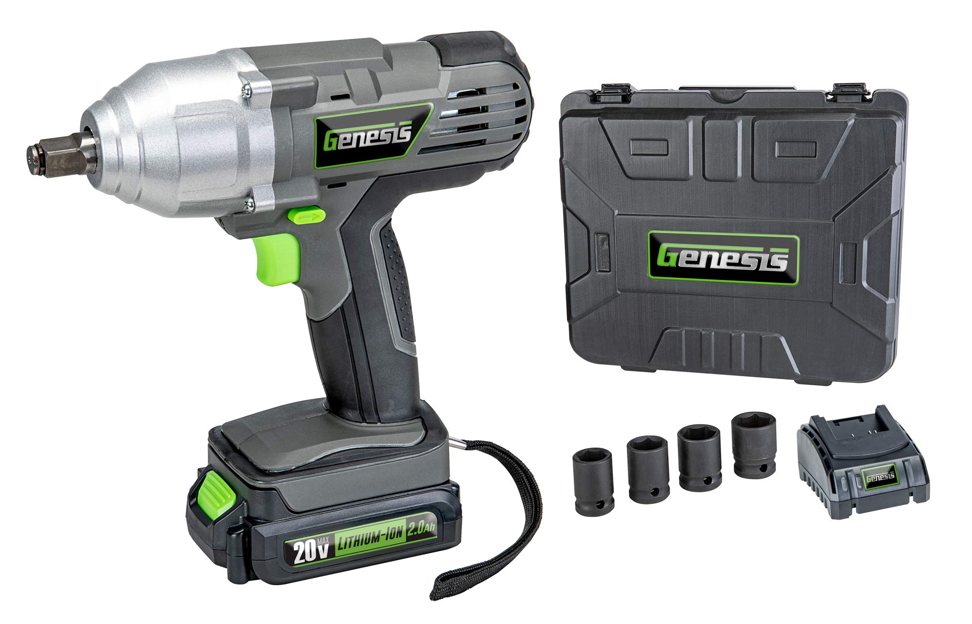 Genesis GLIW20AK 20-Volt Li-Ion Cordless Impact Wrench Kit