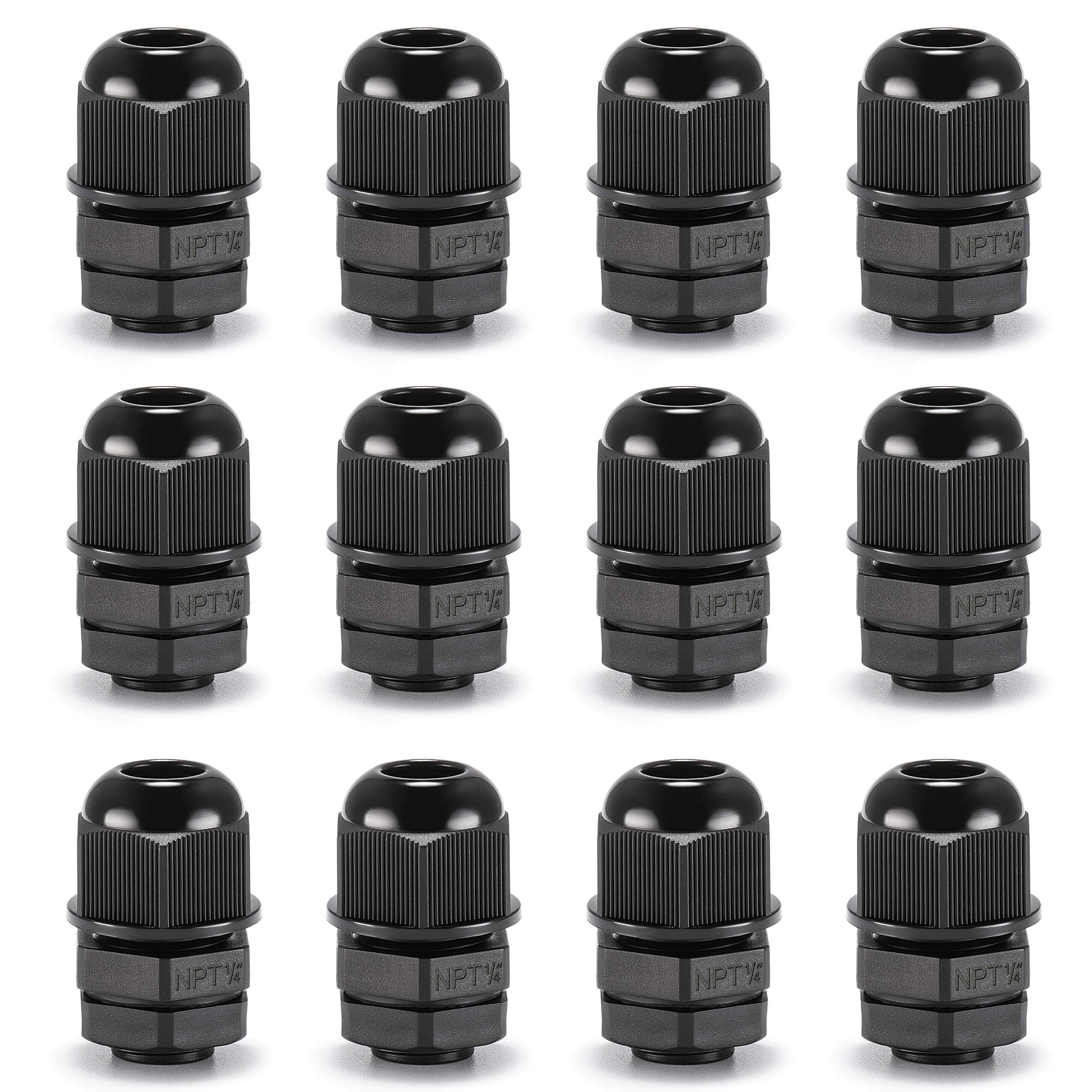 QILIPSU 12pcs 1/4" NPT Cable Gland Waterproof IP68 Nylon Cable Pass Through Cord Grip Connector Strain Relief Wire Grommet