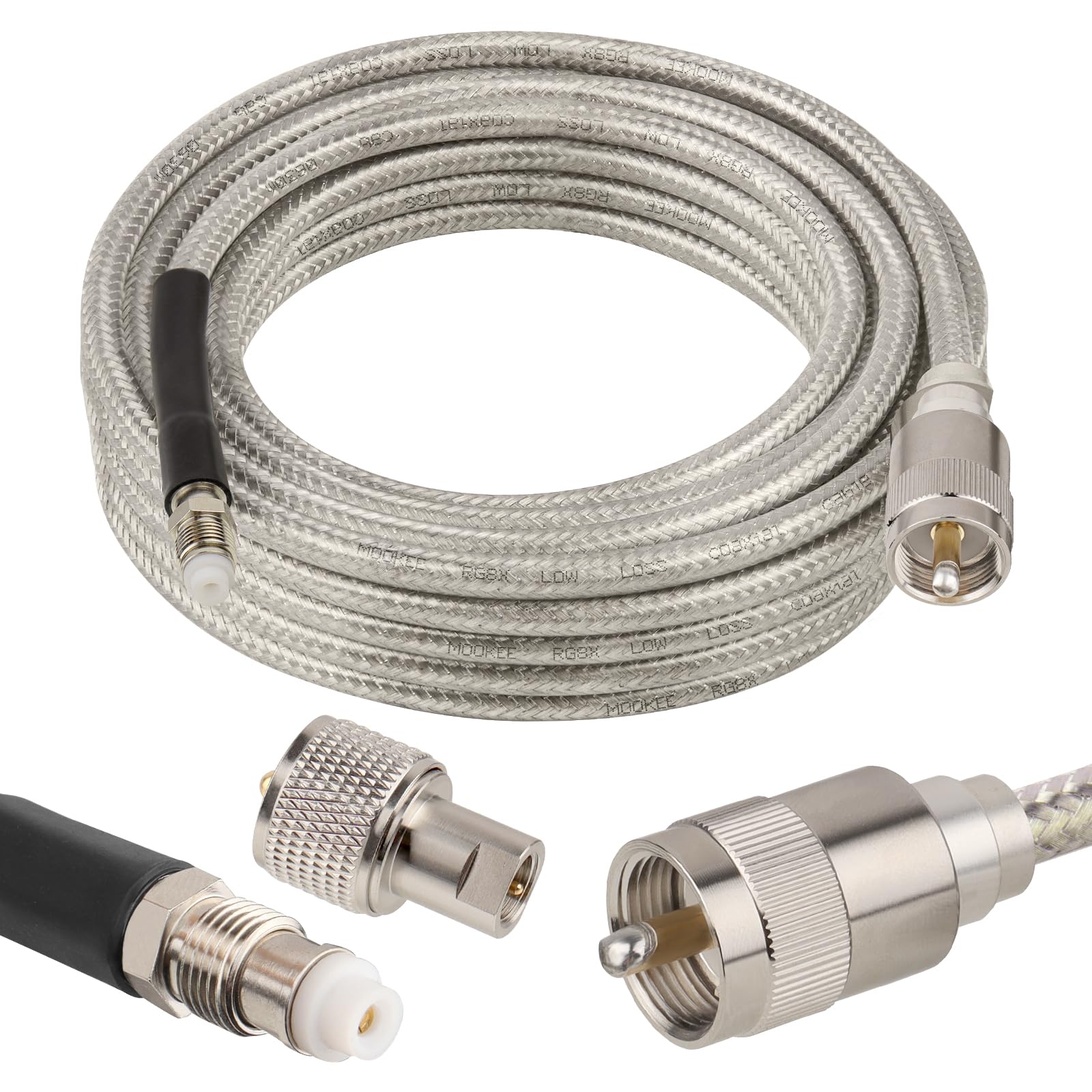 MOOKEERF CB Coax Cable 18ft,Low Loss RG8X Stranded Core CB Antenna Cable with PL-259 and FME/PL259 Male Connector - 18 Foot