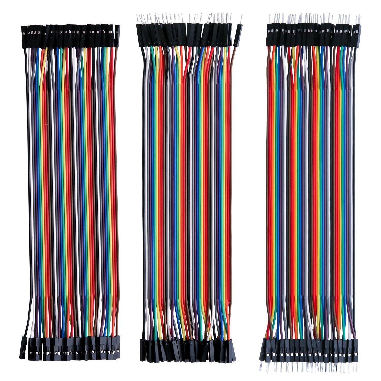 ELEGOO 120pcs Multicolored Dupont Wire M-F, M-M, F-F for Breadboard Jumper