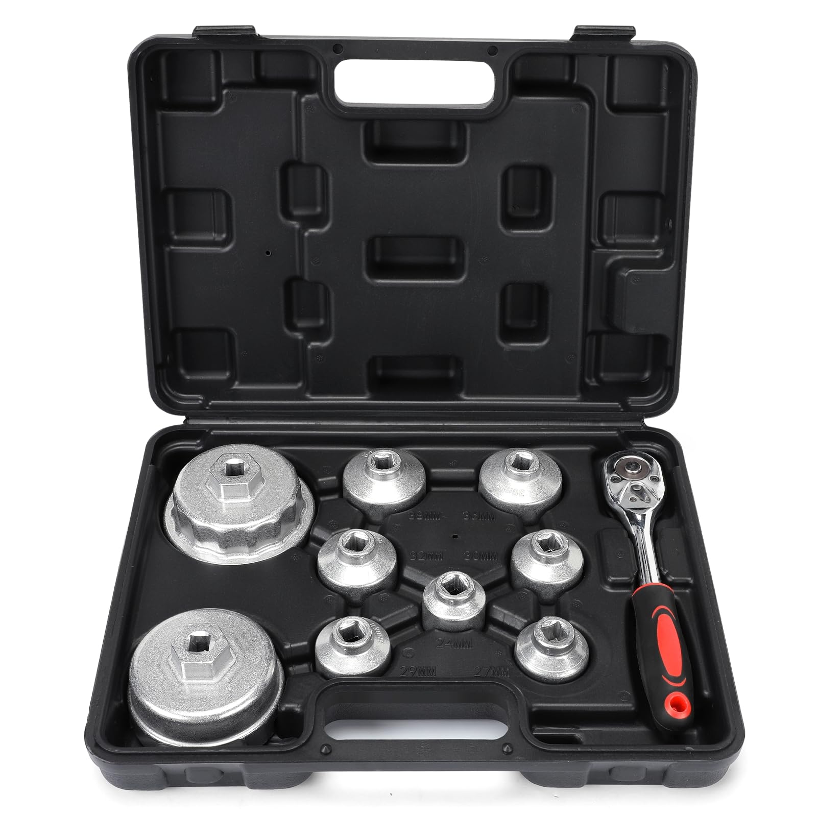 MOFEEZ Oil Filter Wrench Set, 10 Pieces Oil Filter Socket Set, 3/8" Drive Metric Oil Filter Cap Wrench Removal Tool Kit Compatible with Toyota VW BMW Mercedes