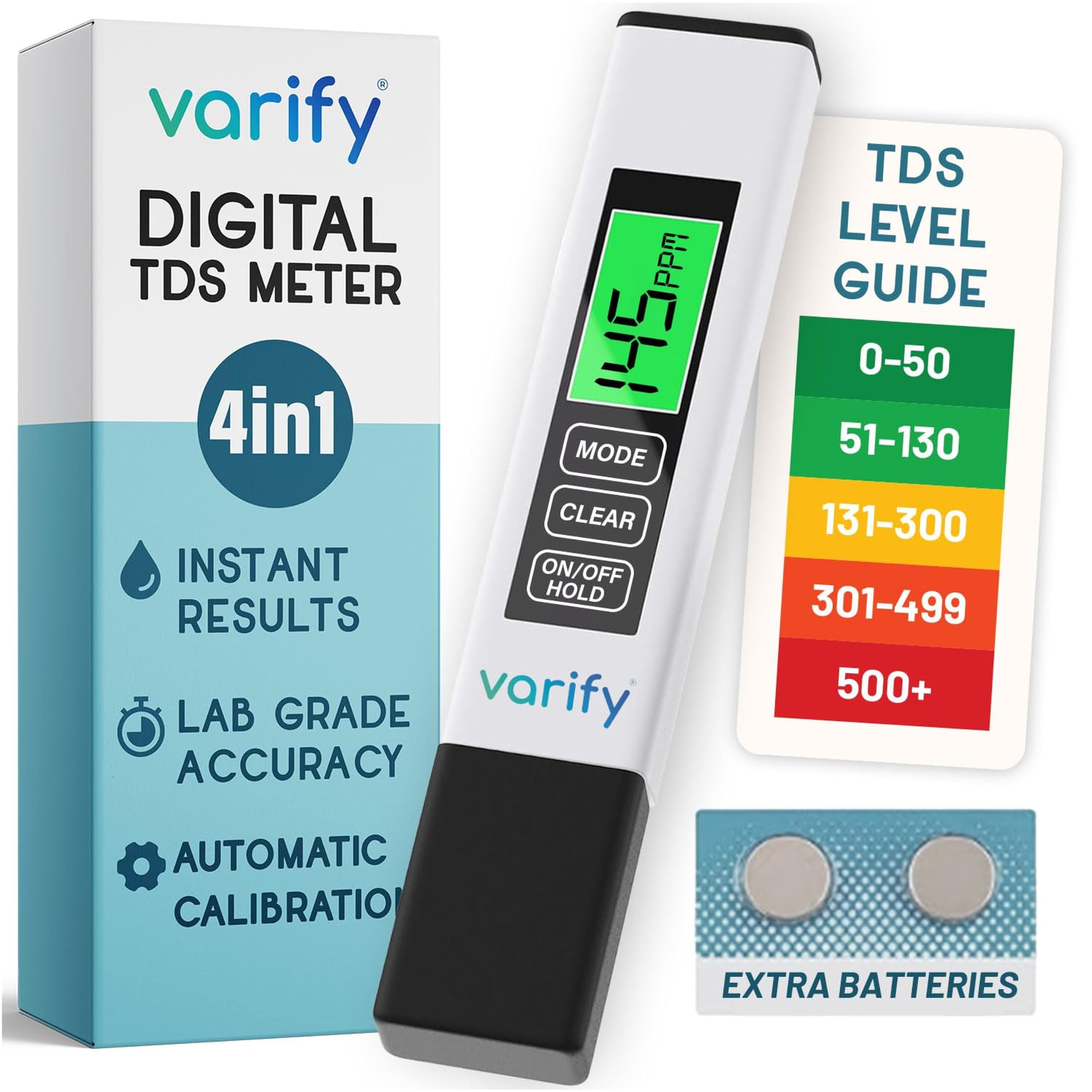 Varify TDS Meter Digital Water Tester for Drinking Water Instant 4in1 Test