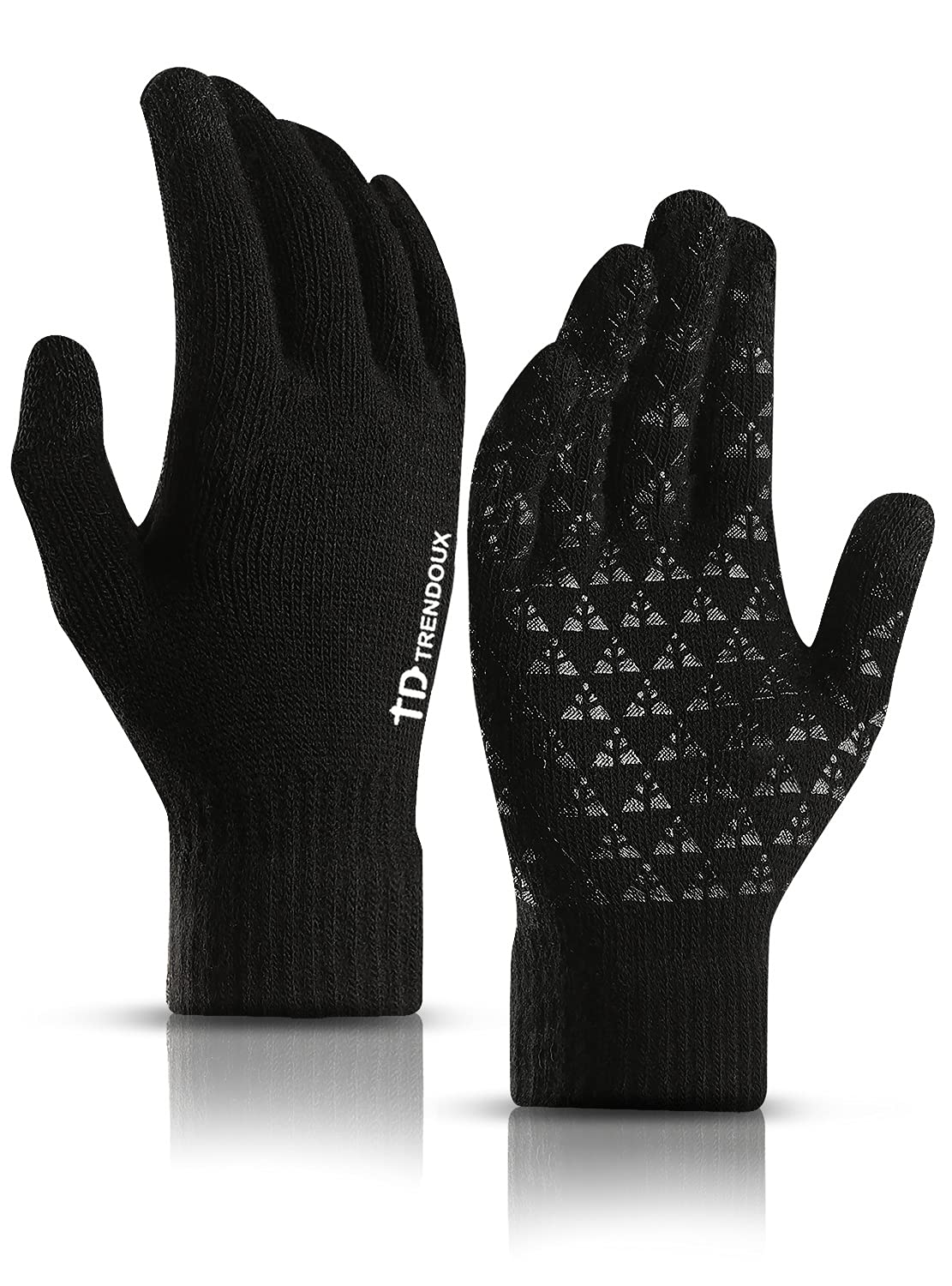 TRENDOUX Winter Womens Gloves, Knit Touch Screen Glove Women MenTexting Smartphone Driving - Anti-Slip - Elastic Cuff - Thermal Soft Upgraded Lining - Hands Warm in Cold Weather - Black - M