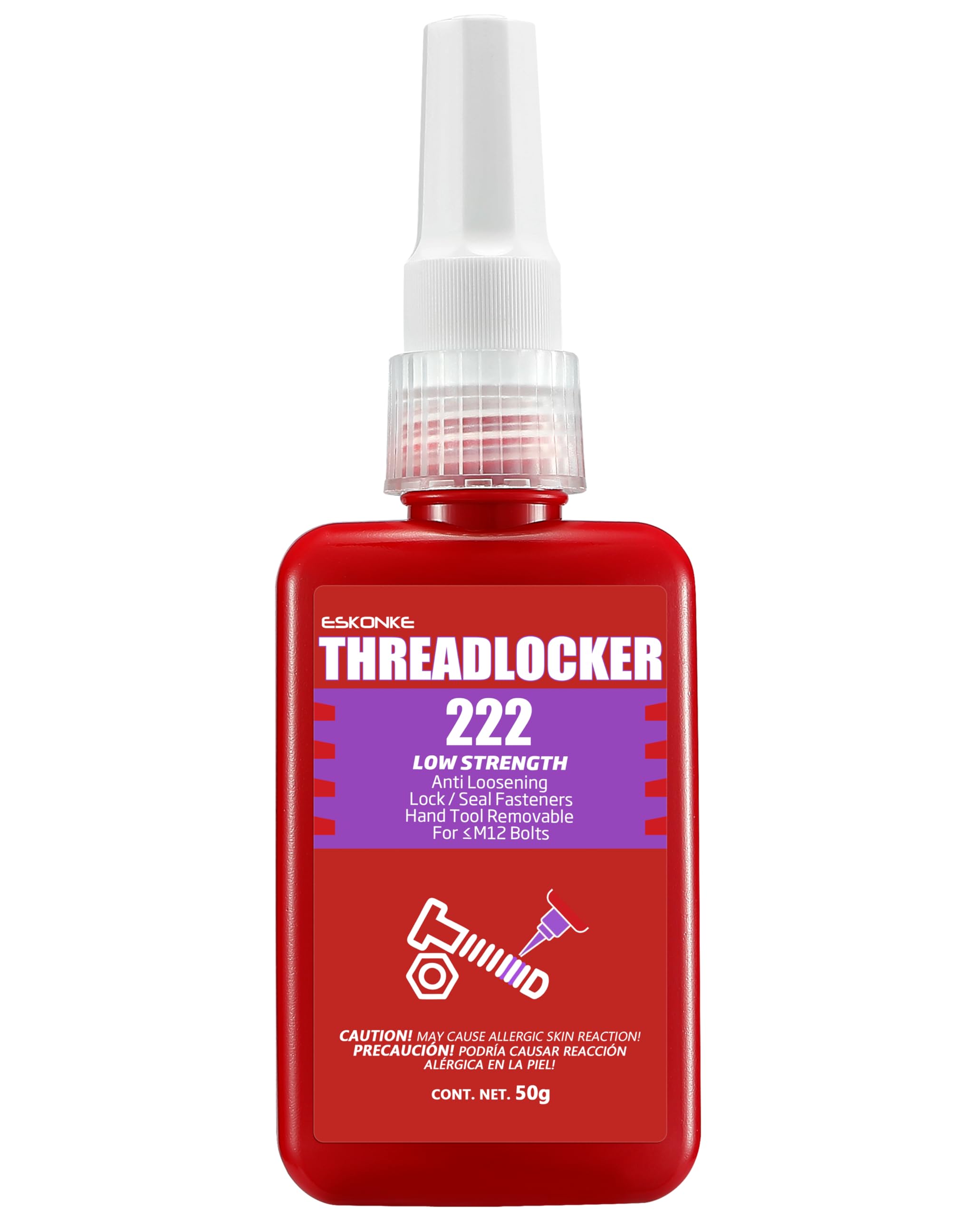ESKONKE Thread Locker Purple 222 - Removable Threadlocker Metal Glue for Nuts, Bolts, Fasteners Screw Compound to Prevent Loosening & Corrosion 1.69 Oz/50 ml