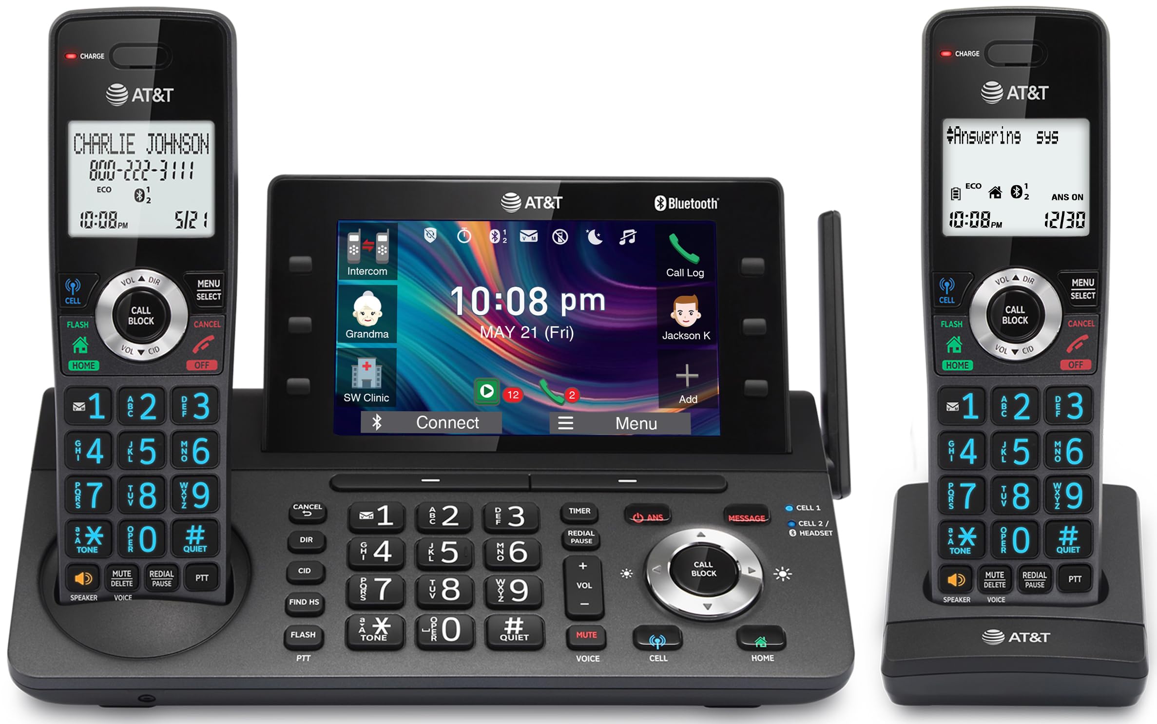 AT&T 2-Handset DECT 6.0 Cordless Home and Business Phone with Answering Machine, 5" Color Display, One-Touch Shortcut, Conference, Intercom, Smart Call Blocker, Bluetooth Connect to Cell: DLP73290