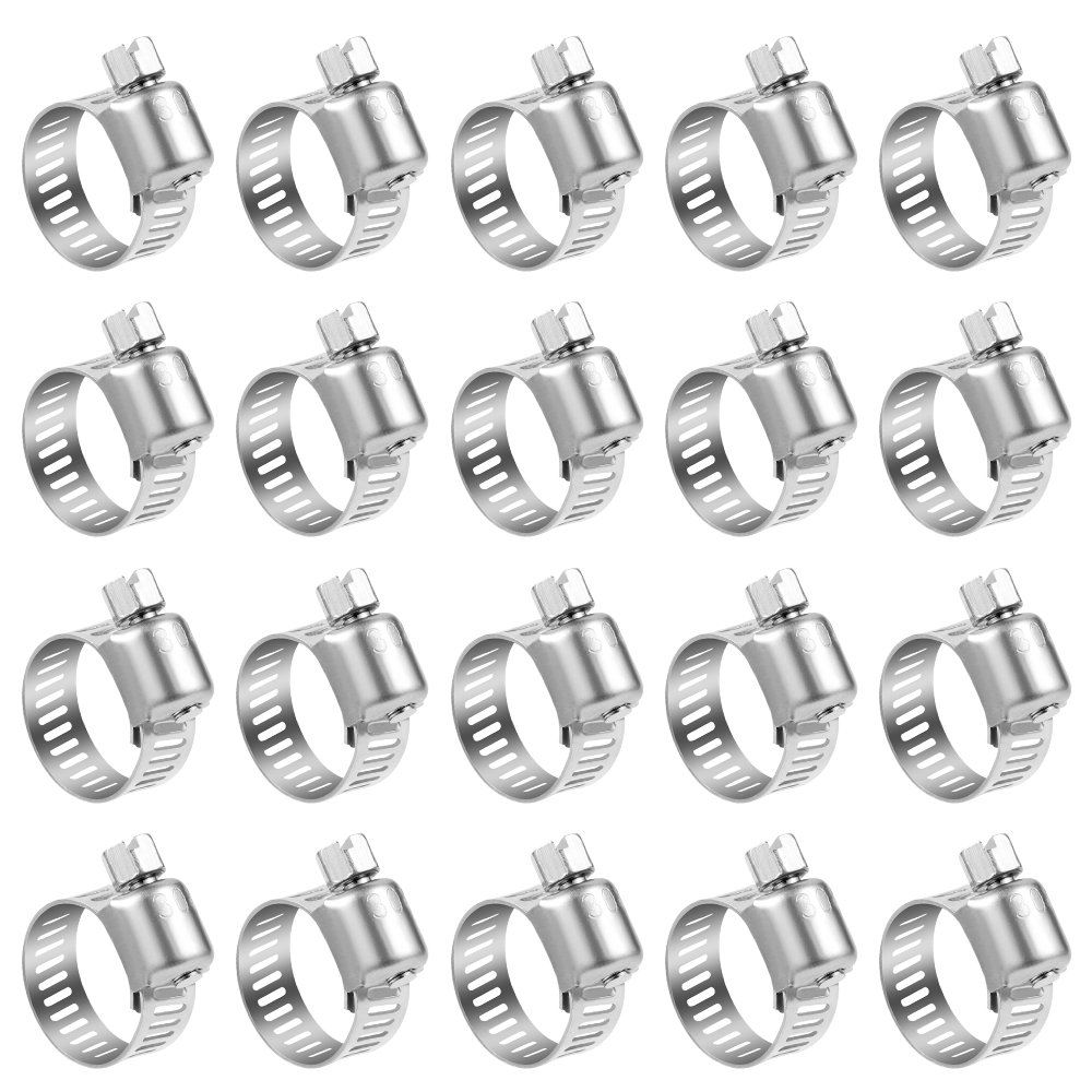 LOKMAN 20 Pack Stainless Steel Hose Clamp Adjustable 3/8'' - 5/8'' (10-16mm) Worm Gear Hose Clamp, Metal Fuel Line Pipe Clamp for Plumbing, Automotive And Mechanical Application