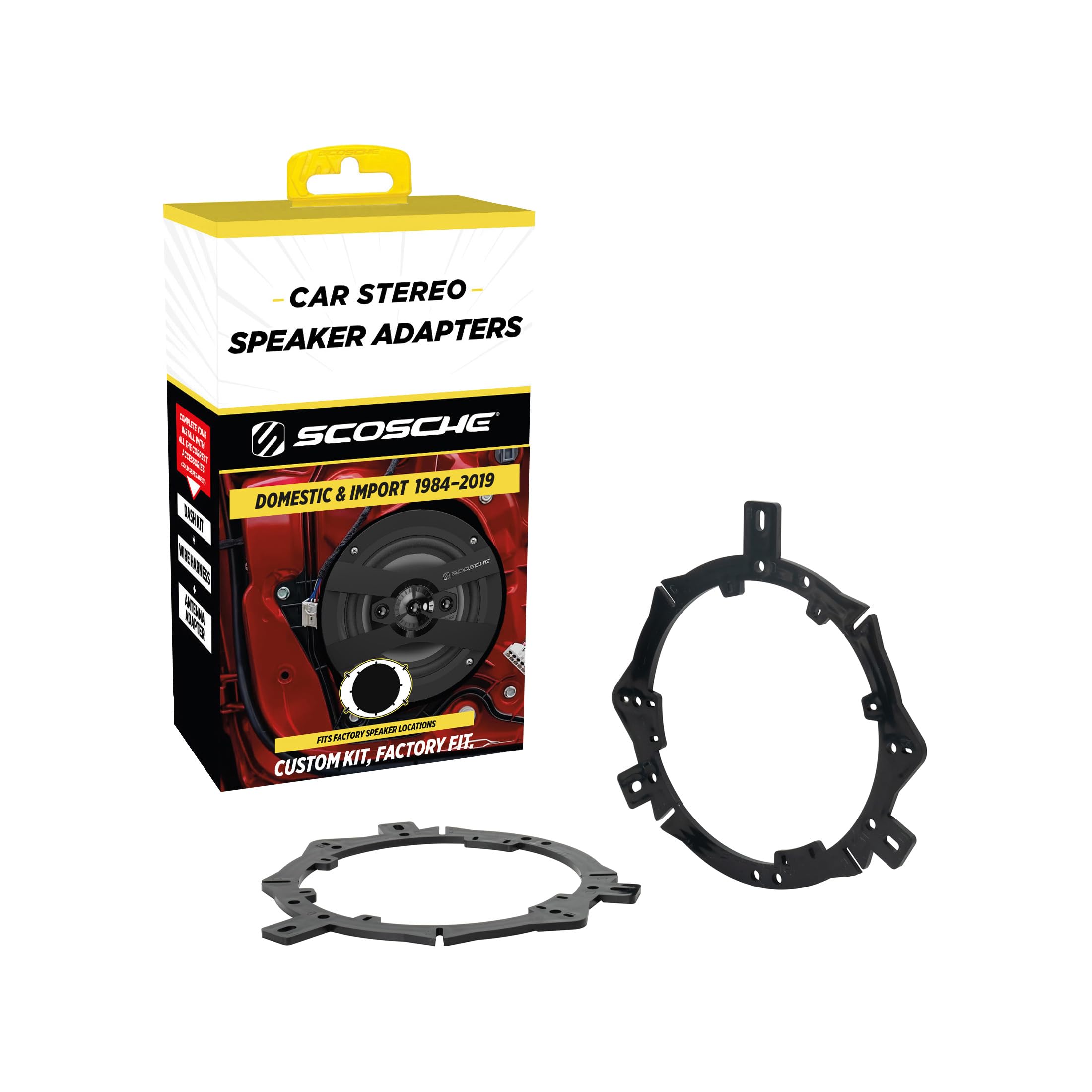 Scosche SAC656 6.5-6.75” Speaker Adapters Compatible with Select 1988-19 Chrysler, Dodge, Jeep & Plymouth Vehicles - 6 1/2" to 6 3/4" Adapter for Car Door Speakers - 1 Pair - See Guide for Vehicle Fit