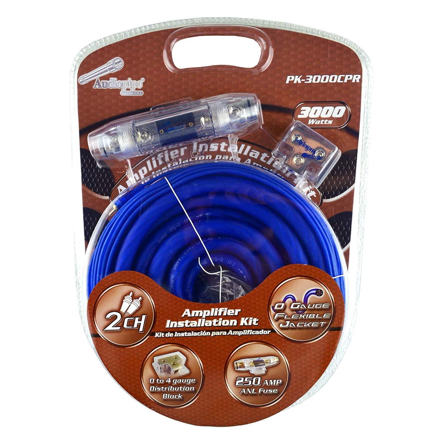 Audiopipe PK3000CPR 0 gauge amp kit flexible jacket 100%  copper