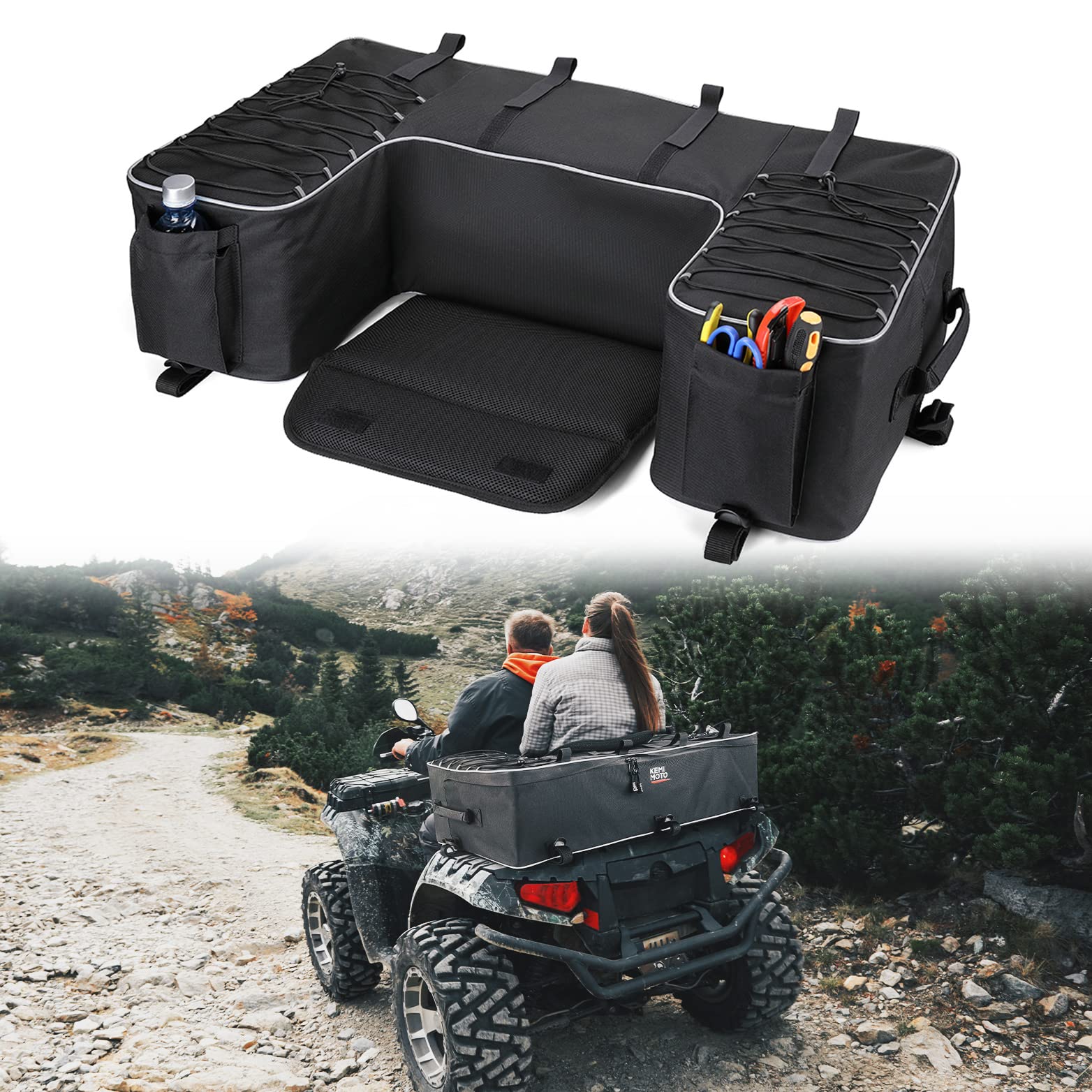 KEMIMOTO Upgraded ATV Storage Bags, 55L ATV Rear Seat Storage Bag