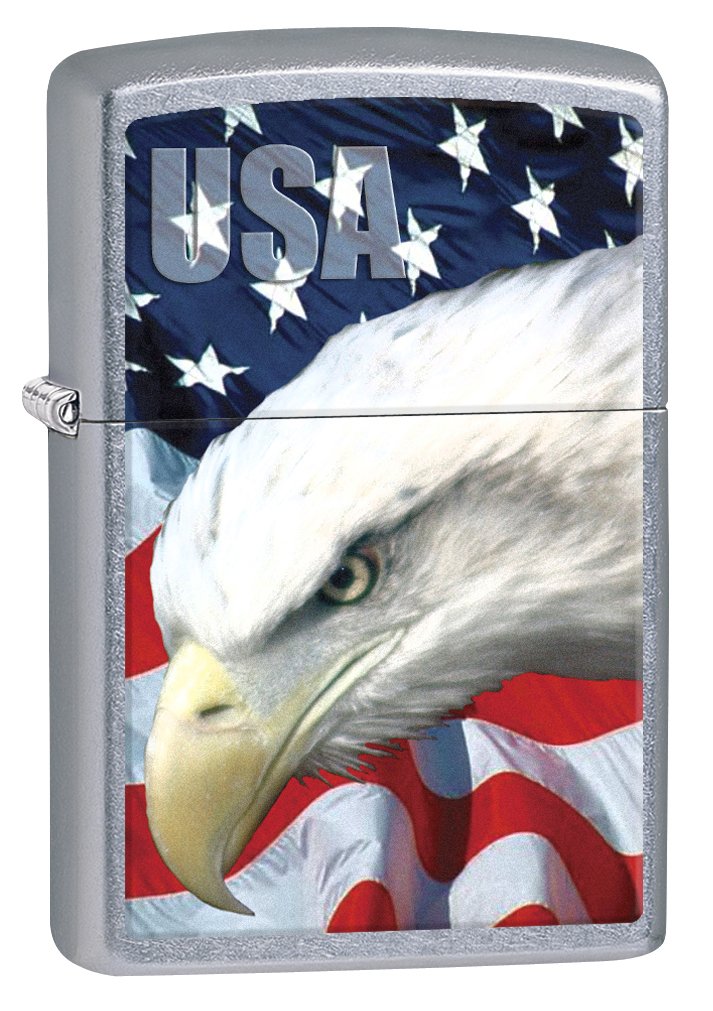Zippo 3021 USA Flag and Eagle Street Chrome Finish Lighter