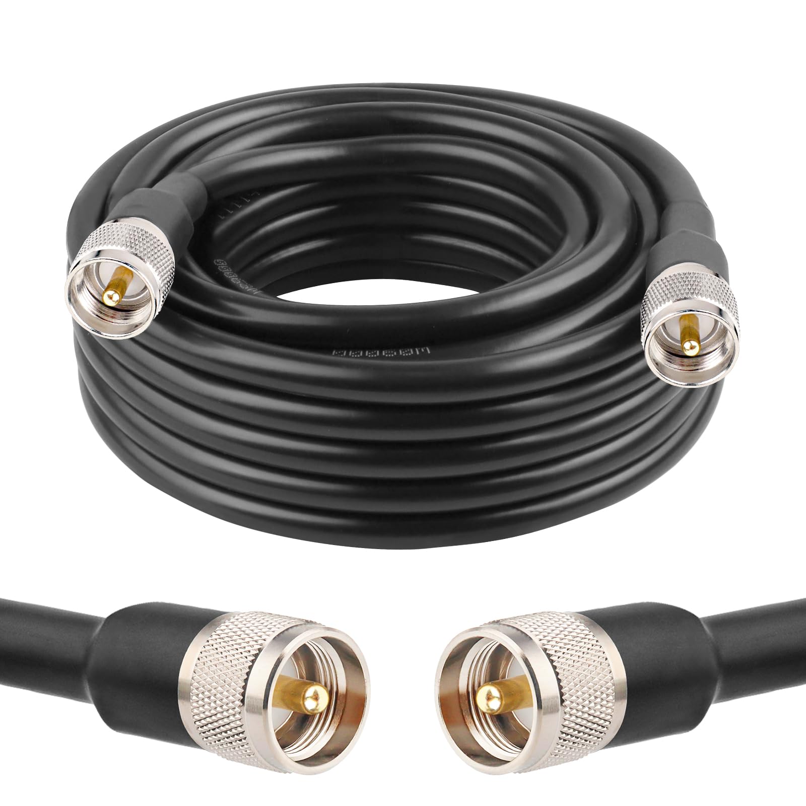 MOOKEERF PL259 UHF Cable 25ft, KMR400 PL259 Male to Male Coaxial Cable Low Loss CB Coax Cable for HAM Radio, VHF Radio, SWR Meter, Antenna Analy