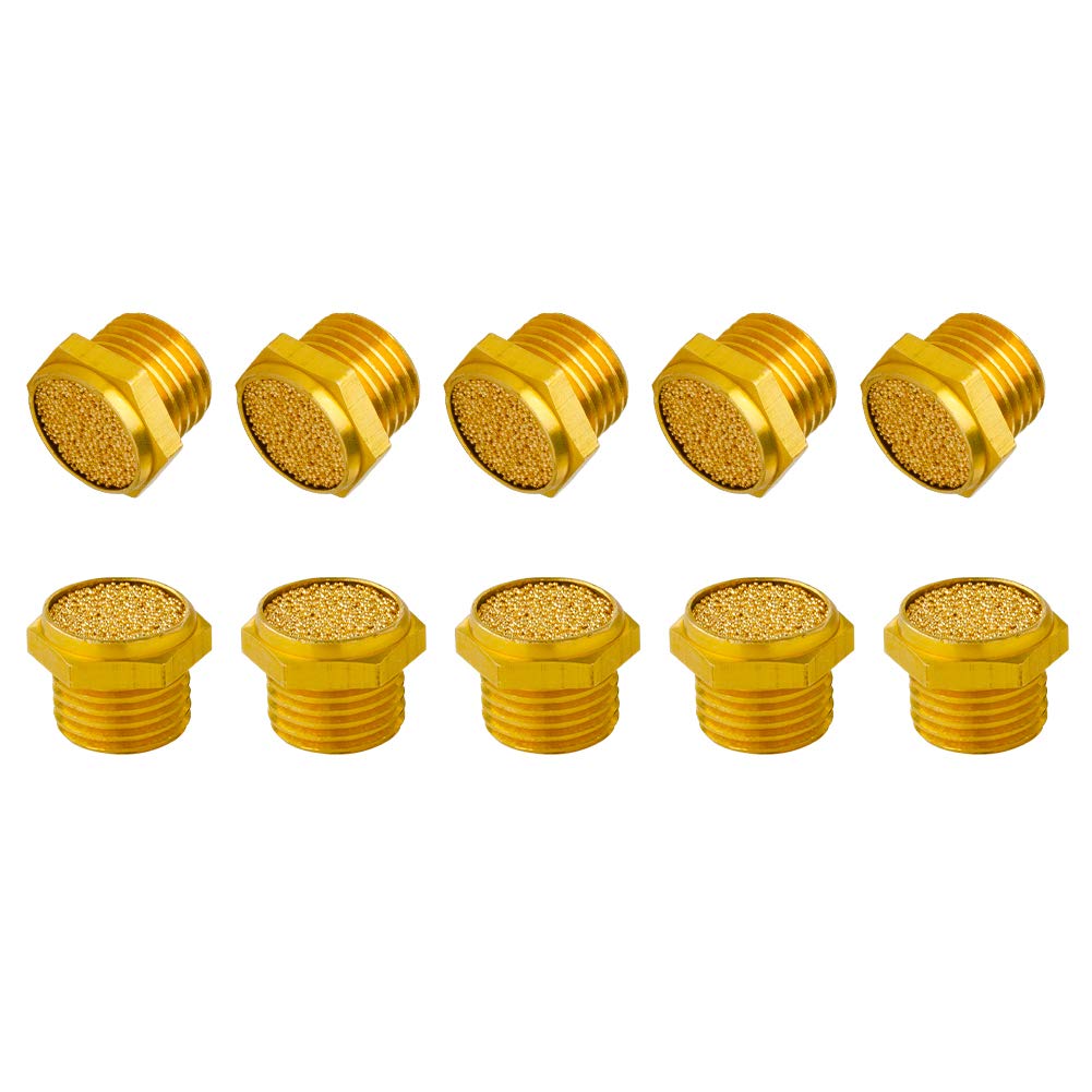 Quickun Pneumatic Muffler Silencer, 1/4” Male Thread Brass Air Exhaust Muffler Sintered Bronze Mufflers (Pack of 10)