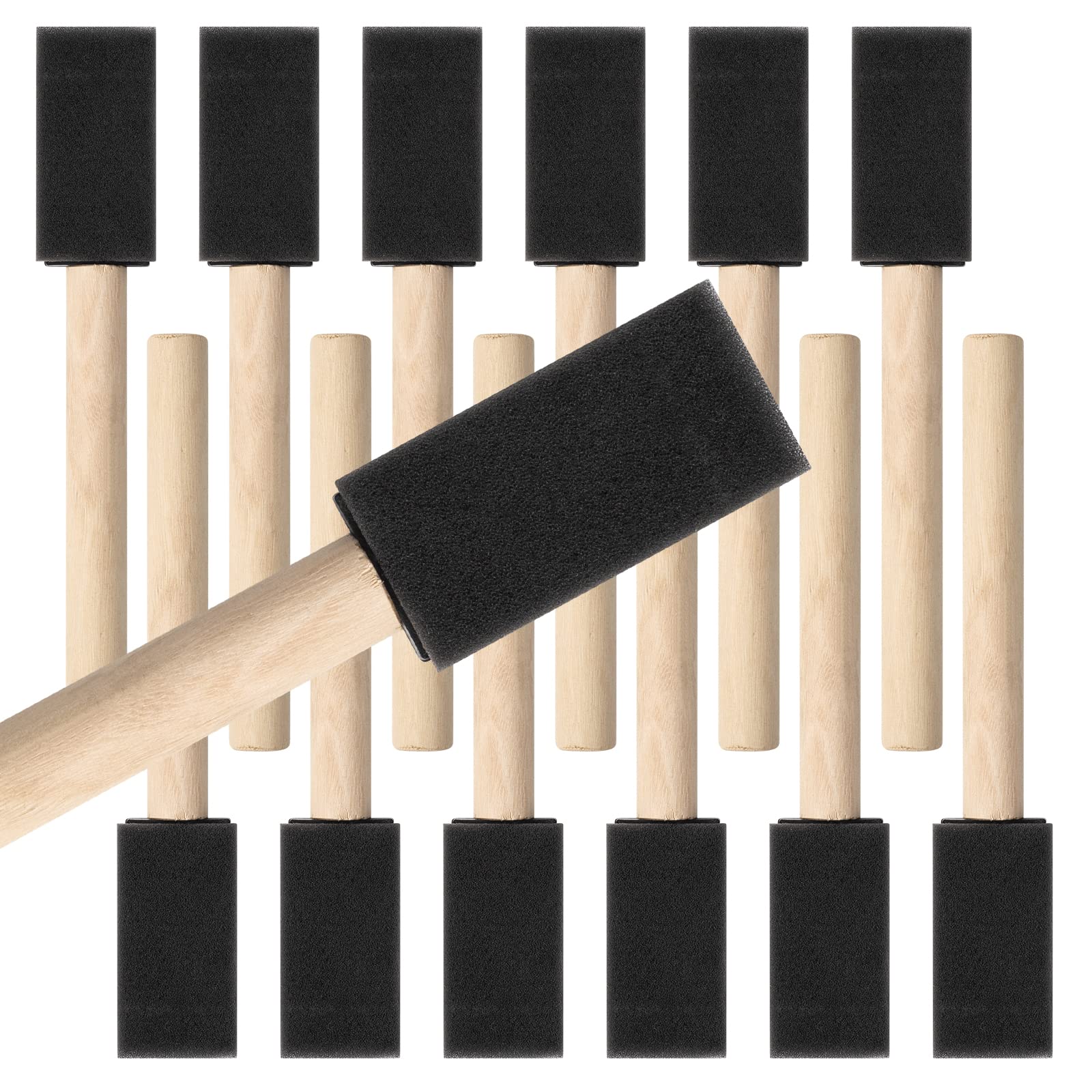 Mister Rui 1 Inch Foam Paint Brushes, 12 Pack – High Density Poly Sponge Brushes for Painting, Mod Podge, Decoupage, Crafts & Cleaning