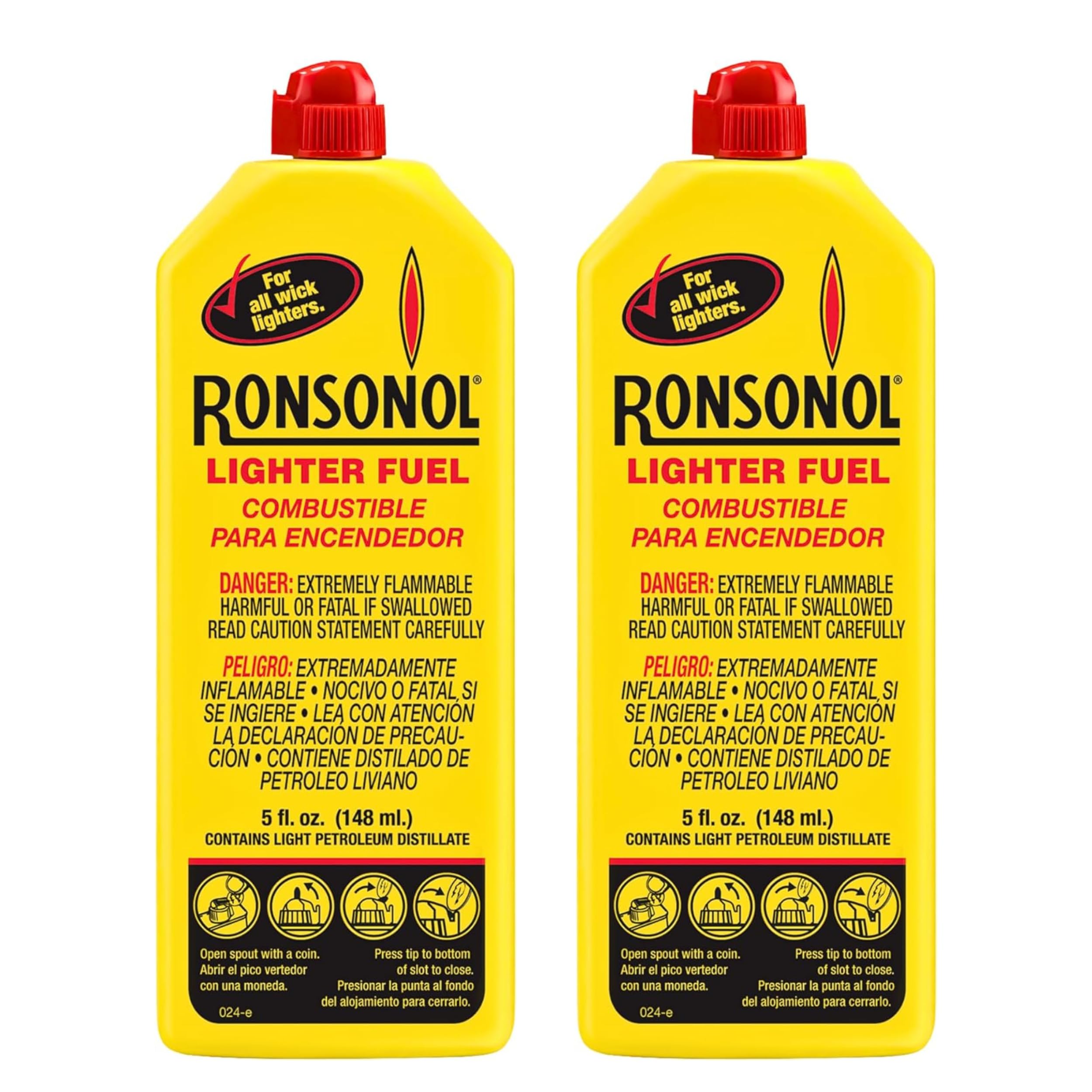 Ronson Lighter Fuel 5 fl oz, Clean Refill Fluid for Wick Lighters, 2-Pack
