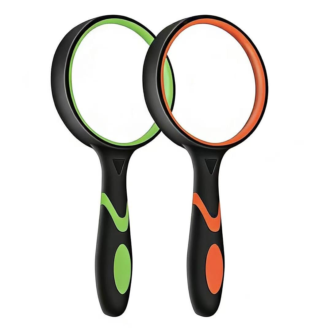 2-Set 75mm Hand-Held Reading Magnifier with Non-Slip Rubber Grip, Good for Senior Users, Hobby Exploring & Scientific Activities