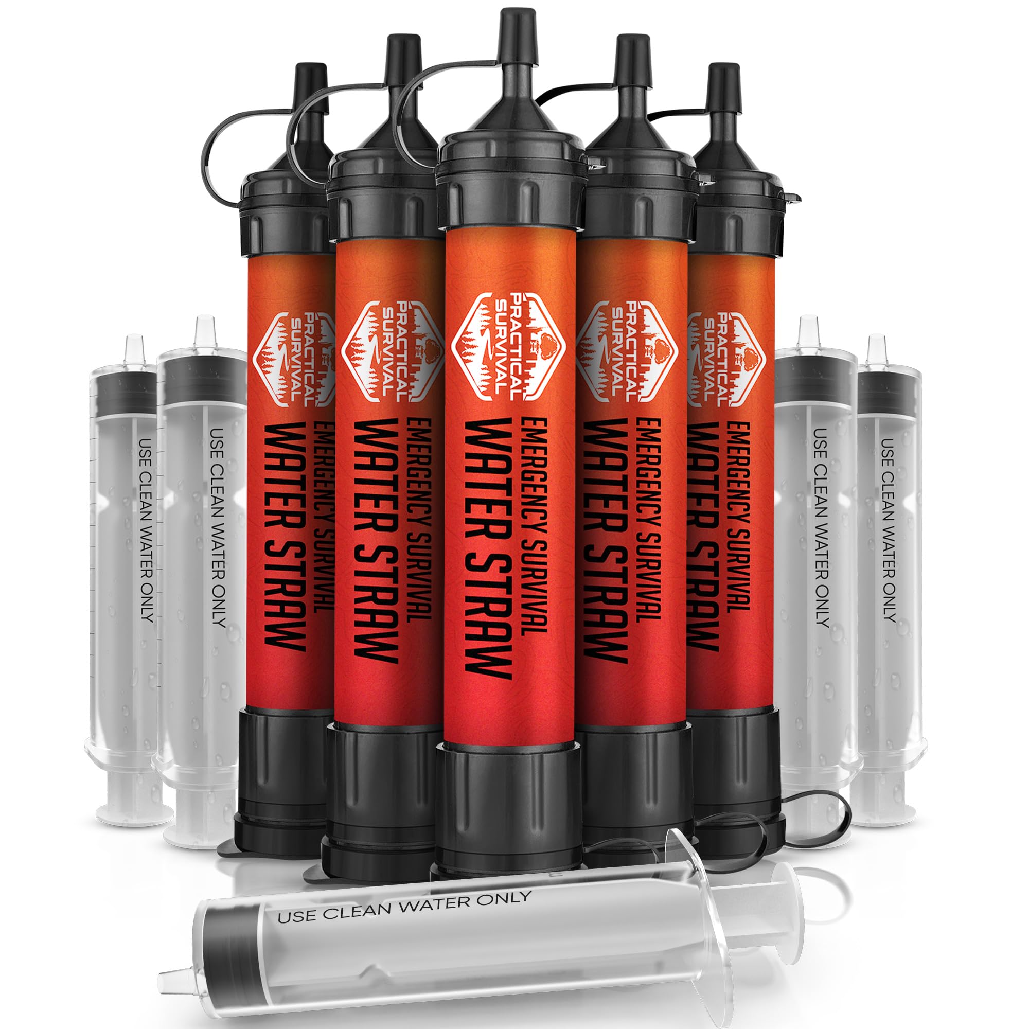 Practical Survival Reusable Emergency Water Filter Straws, 5-Pack