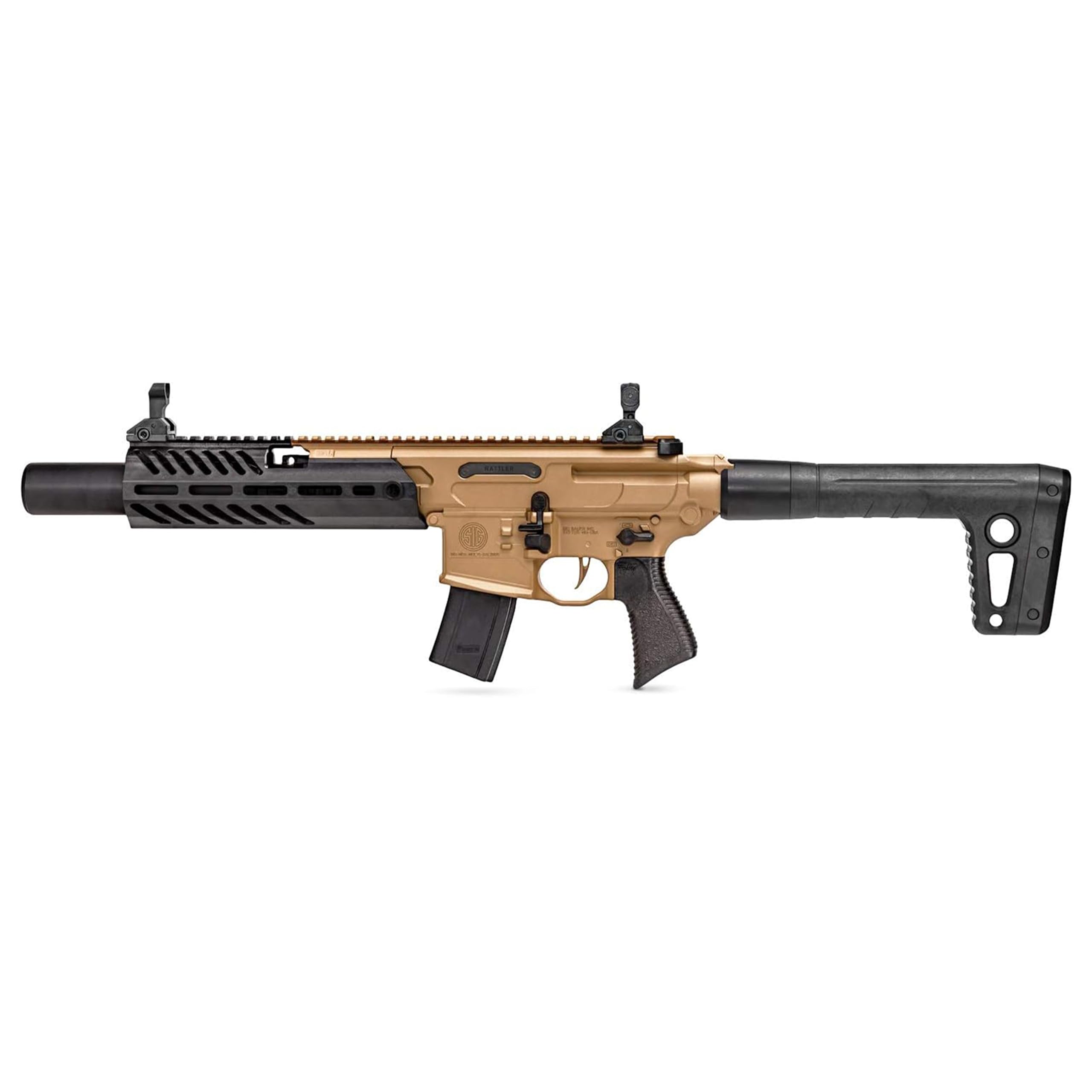Sig Sauer MCX Rattler Canebrake .177 Caliber CO2-Powered Semi-Auto Pellet Air Rifle | Airgun with Flip-Up Sights and 30-Round Magazine for Shooting Training & Practice