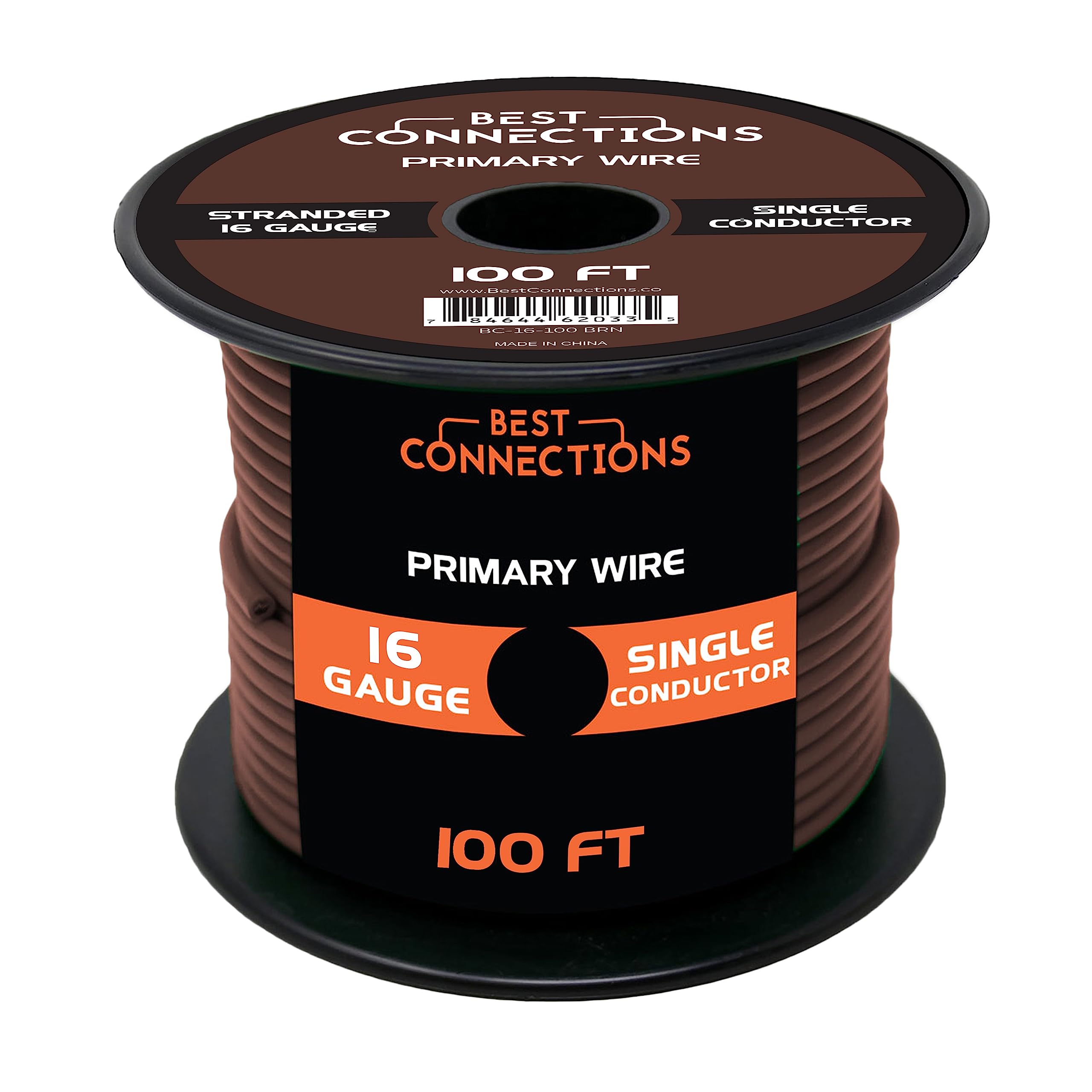 BEST CONNECTIONS Automotive Primary Wire - 100ft (Various Color Options) | Ideal for Trailer, Speaker, and Lighting Circuits | Durable Primary/Remote, Power/Ground Electrical Wiring (16 Gauge, Brown)