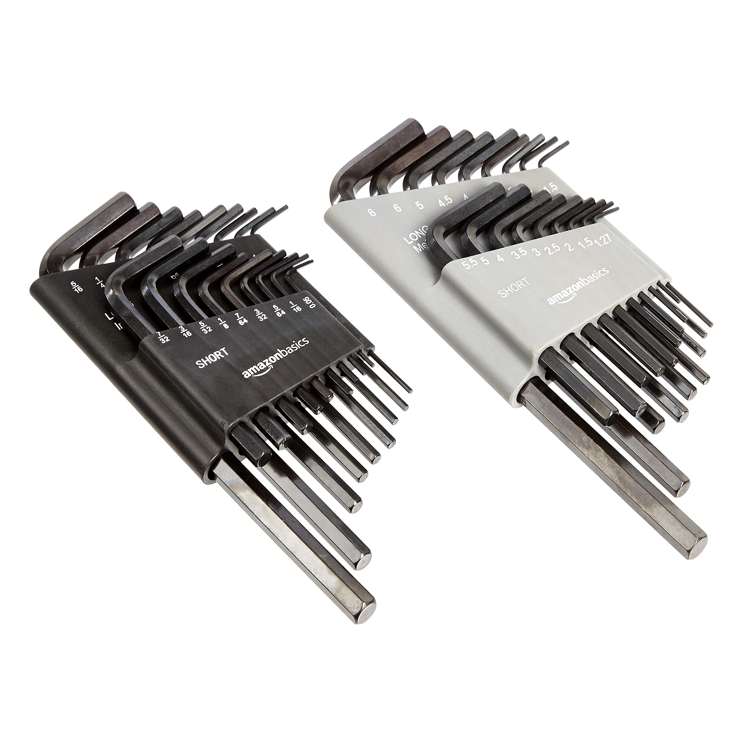 Amazon Basics 36-Piece Allen Wrench/Hex Key Set, SAE & Metric Sizes, Chrome Vanadium Steel with Long Arm, 2 Organized Storage Cases