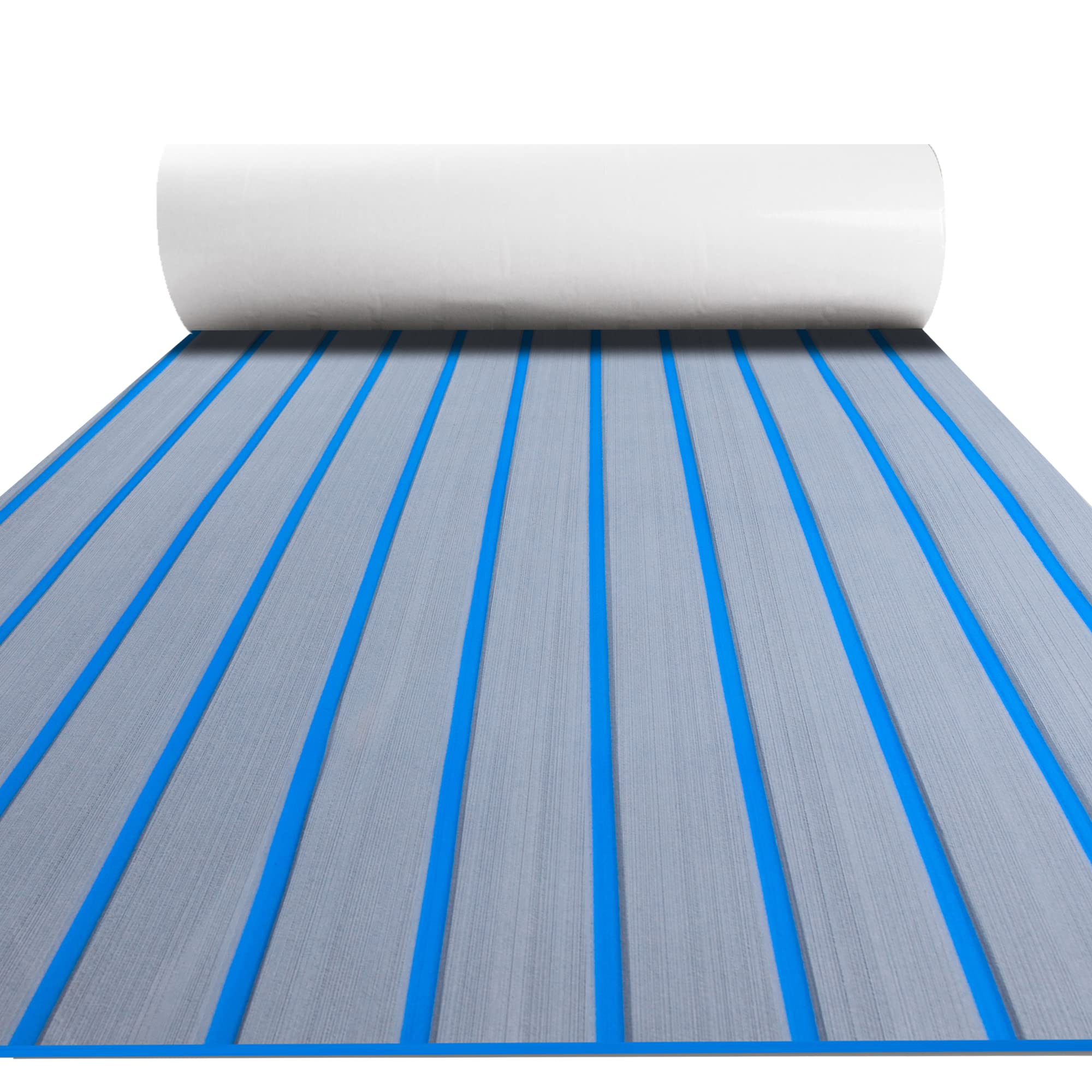 FOCEAN Boat Flooring EVA Foam Boat Decking Faux Teak Marine Flooring Marine Mat Sheet for Motorboat RV Yacht Kayak Surfboard, 94.5''x 47.2'', Grey with Blue Lines