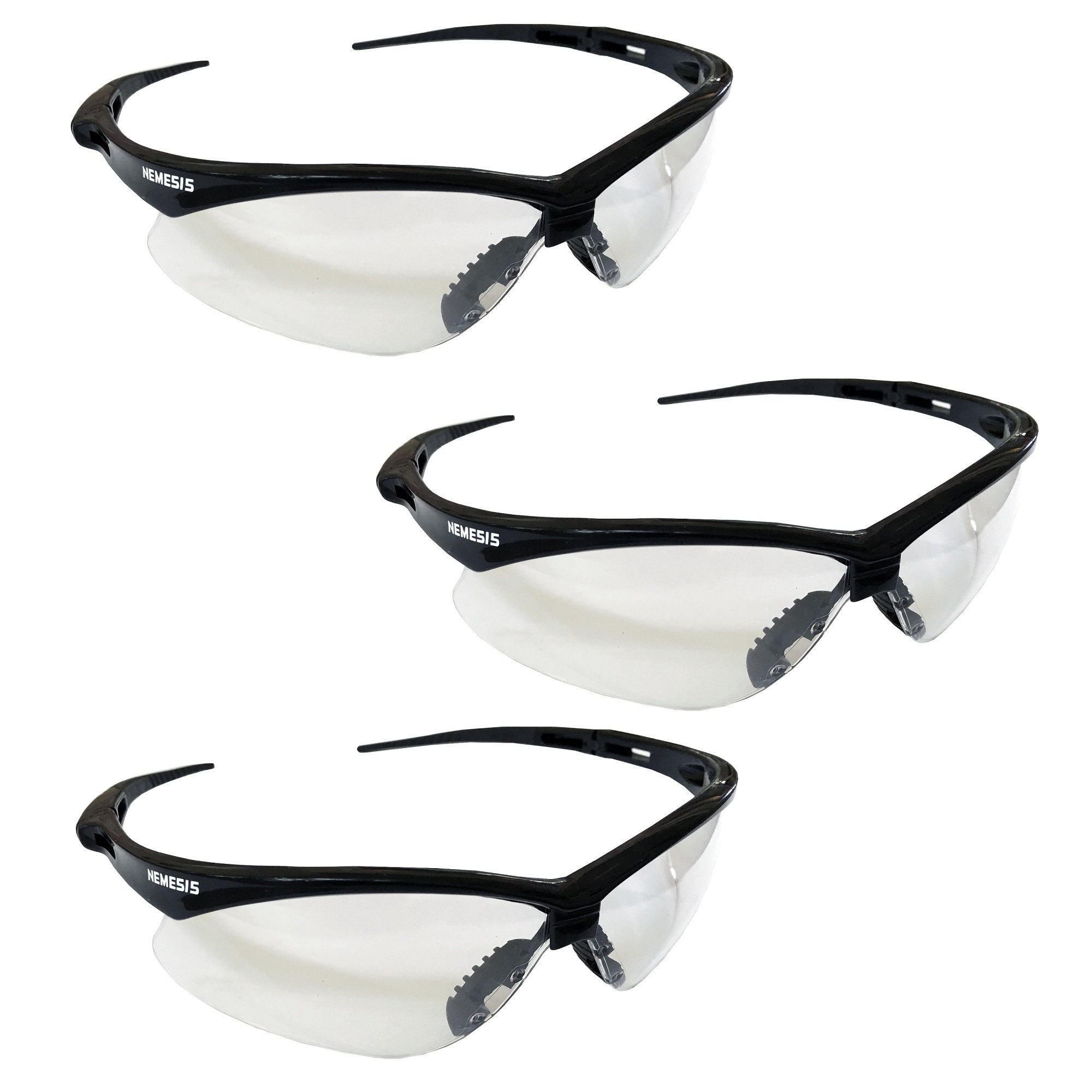 Nemesis Safety Glasses, Black Frame, Clear Lens, pack of 3