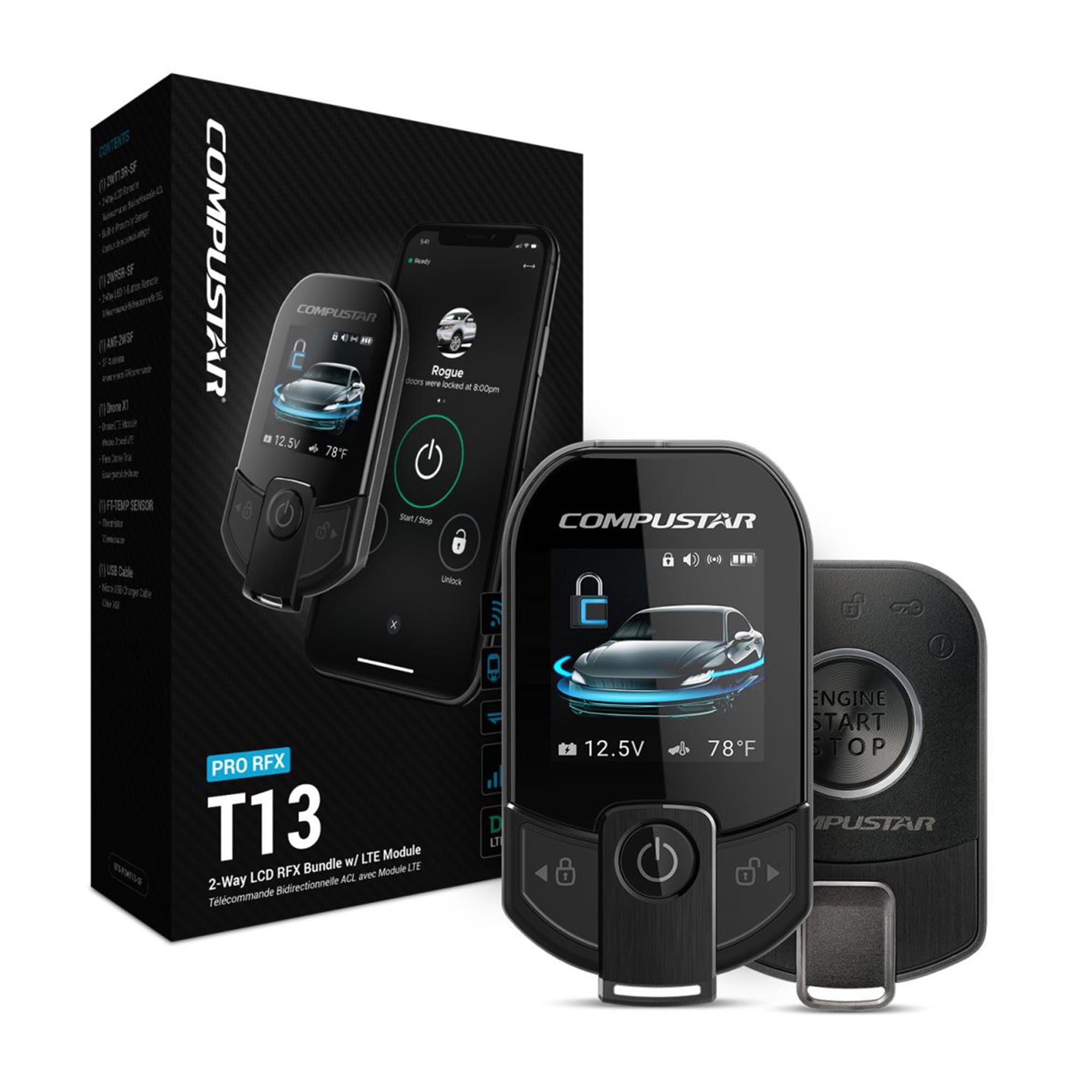 Compustar RFX-P2WT13-SF PRO 3B 2-Way Water-Resistant Color LCD, 3-Mile Range, DR-X1, Proximity Unlock