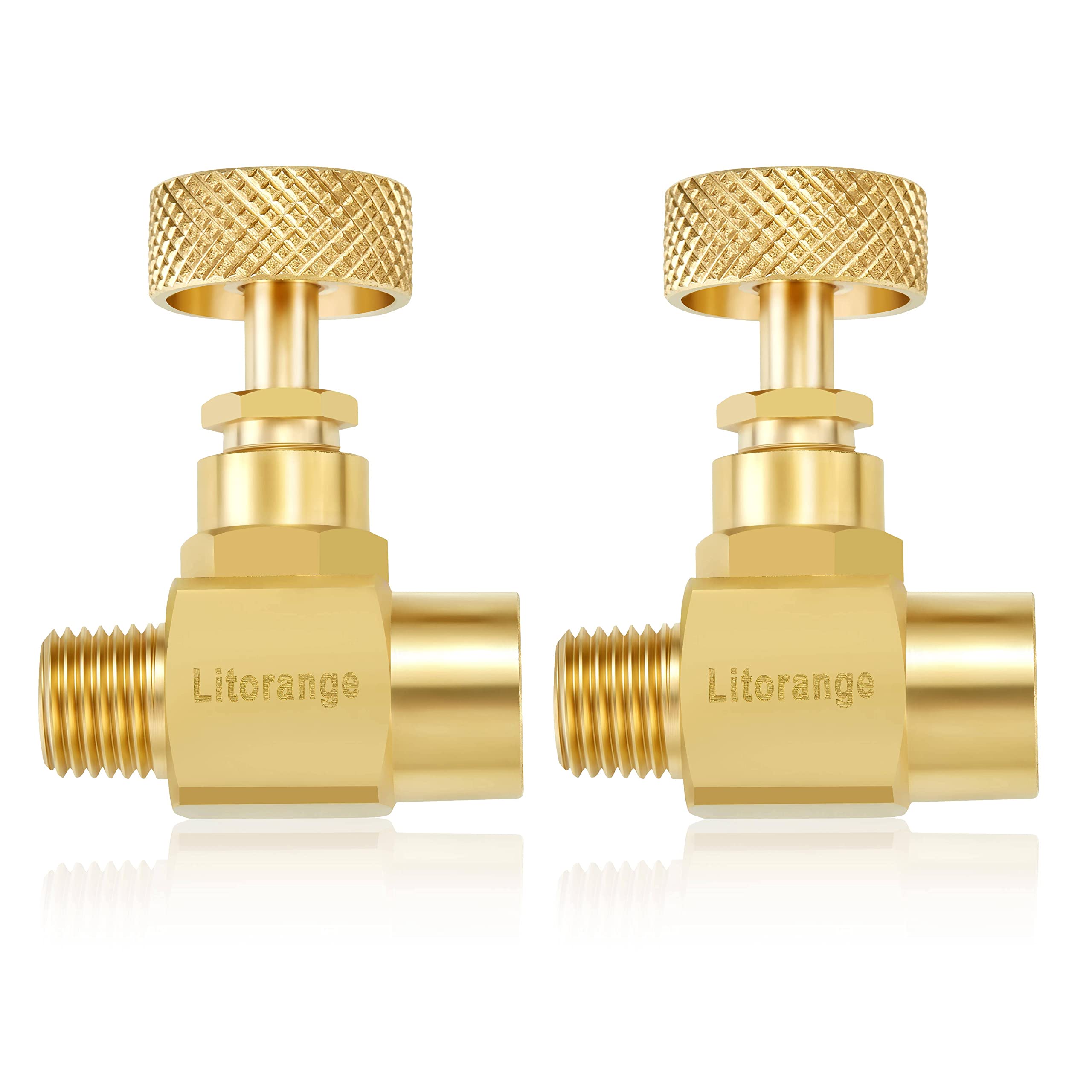 Litorange 2 Pack Heavy Duty Brass Replacement Control Needle Valve 1/4" Male NPT X 1/4" Female NPT Connection